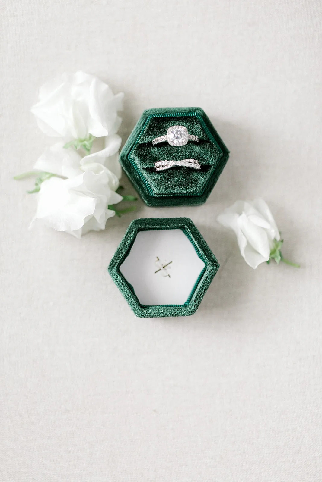 Emerald Green Velvet Hexagon Ring Box