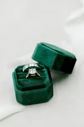 Emerald Green Velvet Square Octagon Ring Box