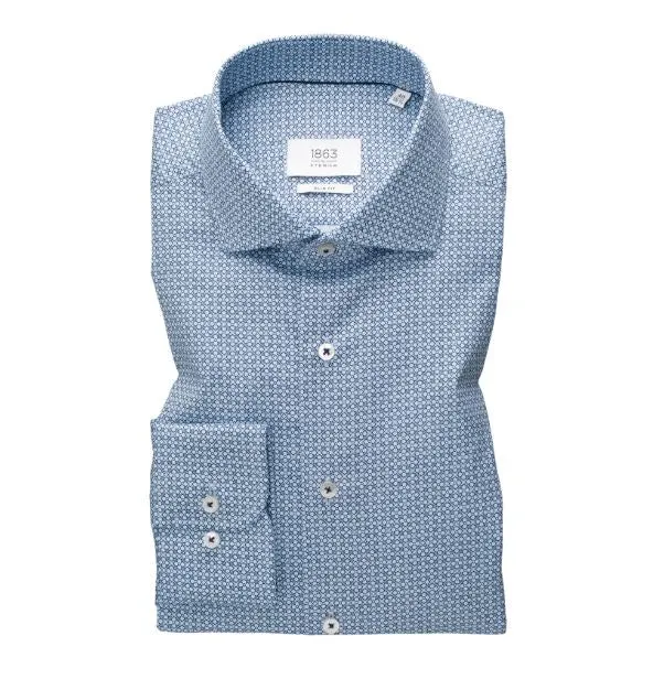 Eterna X-Tall Blue Floral Pattern Shirt Blue