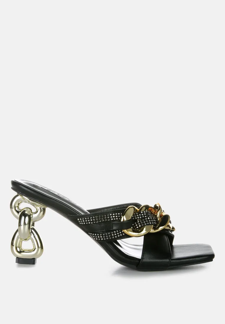 Evelane Metallic Chain Rhinestone Sandals By Ruw