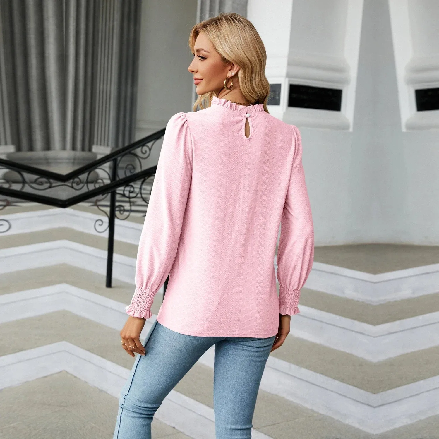 Fashion Woman Blouse Shirts for Women Spring Autumn Stylish Long Sleeve Shirring Top White Purple Green Women's Elegant Clothing