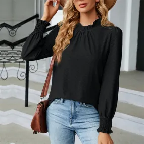 Fashion Woman Blouse Shirts for Women Spring Autumn Stylish Long Sleeve Shirring Top White Purple Green Women's Elegant Clothing