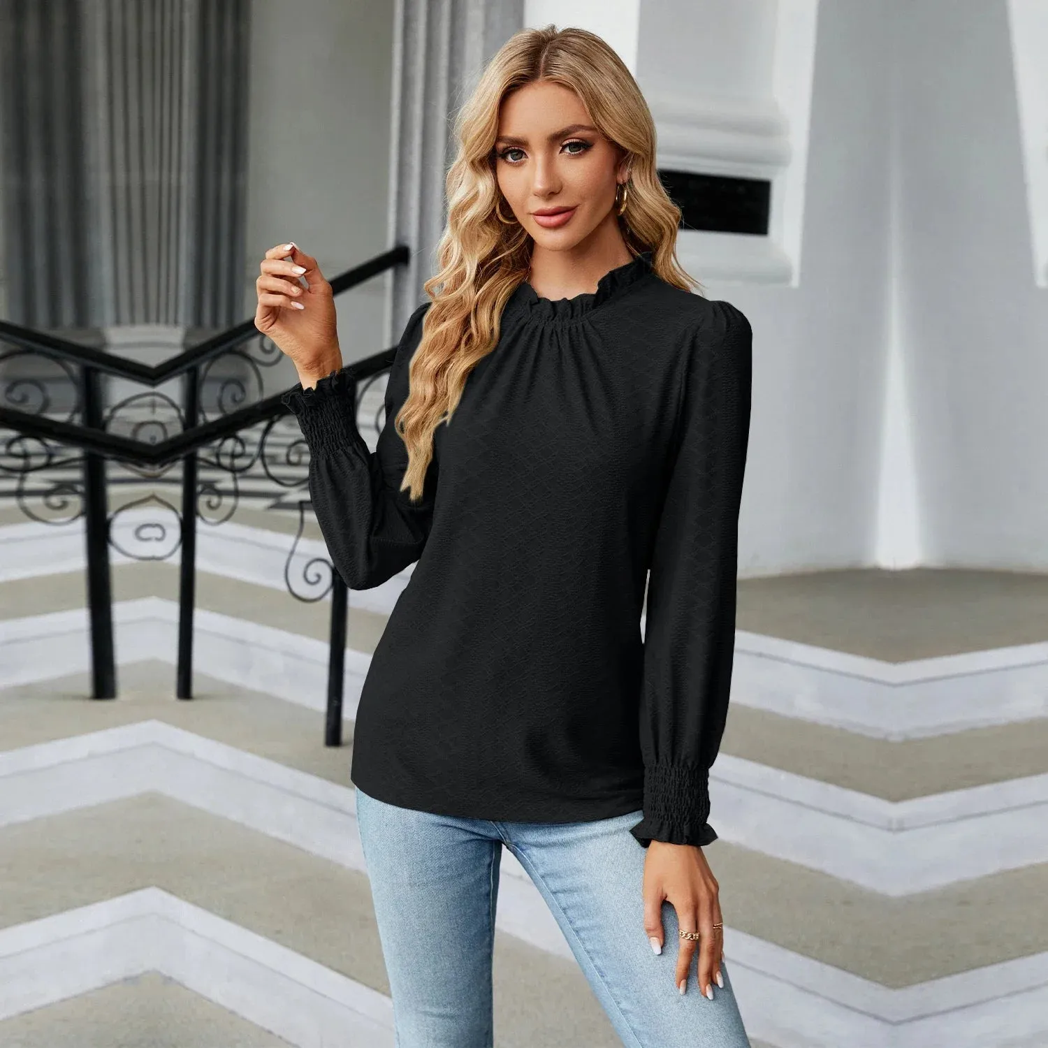 Fashion Woman Blouse Shirts for Women Spring Autumn Stylish Long Sleeve Shirring Top White Purple Green Women's Elegant Clothing