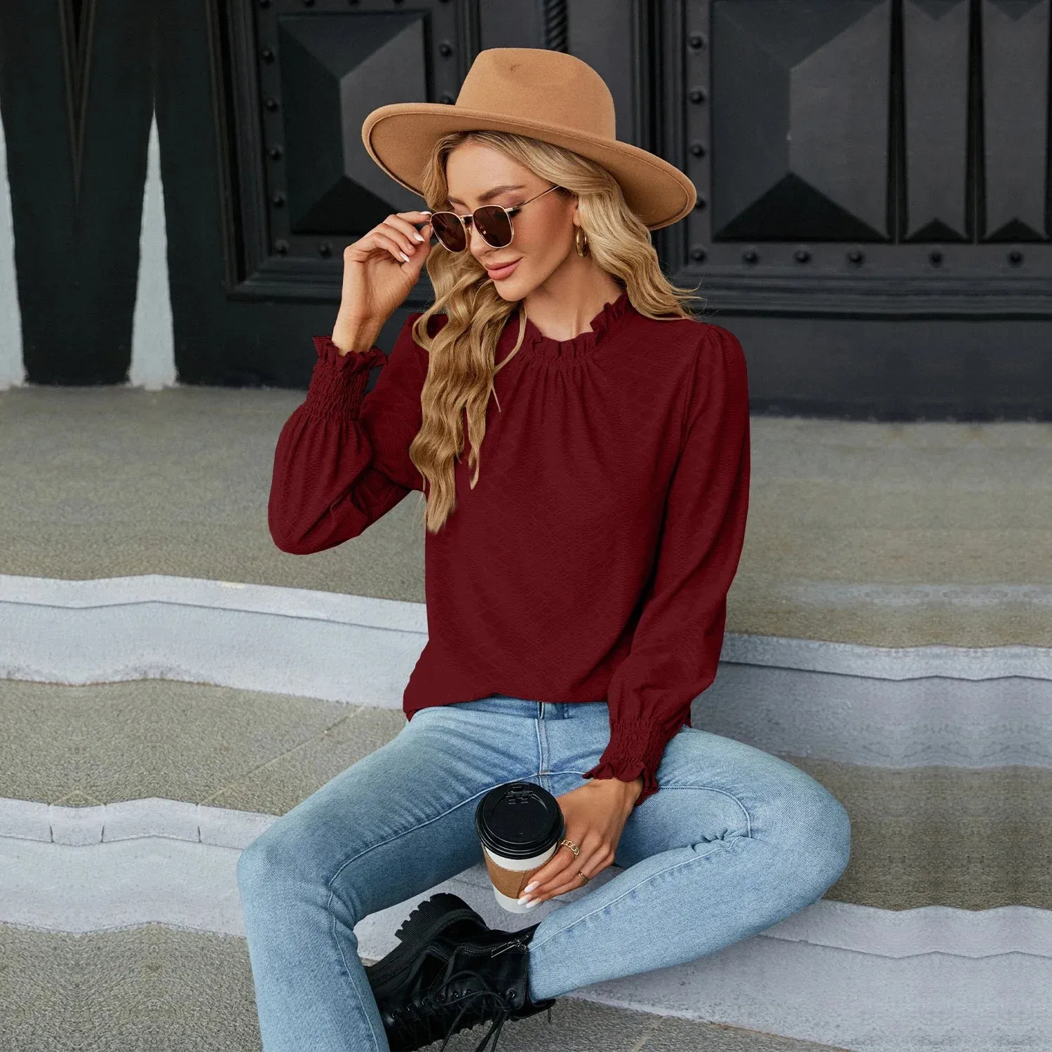 Fashion Woman Blouse Shirts for Women Spring Autumn Stylish Long Sleeve Shirring Top White Purple Green Women's Elegant Clothing