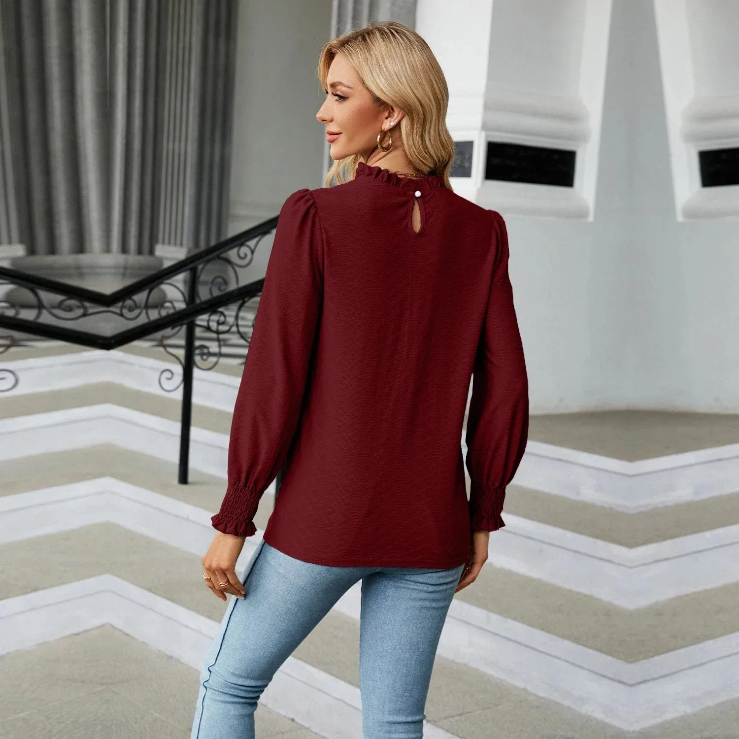 Fashion Woman Blouse Shirts for Women Spring Autumn Stylish Long Sleeve Shirring Top White Purple Green Women's Elegant Clothing