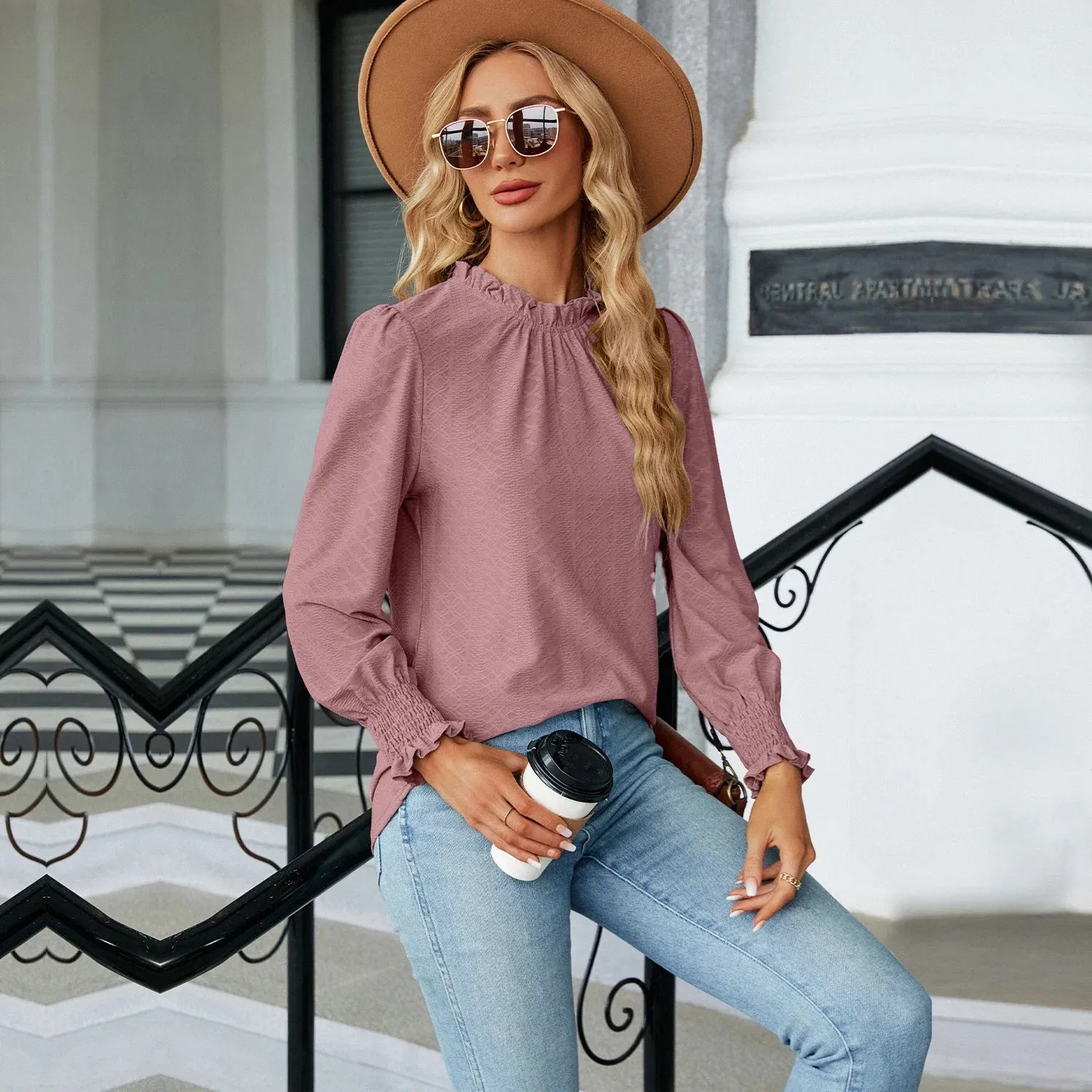 Fashion Woman Blouse Shirts for Women Spring Autumn Stylish Long Sleeve Shirring Top White Purple Green Women's Elegant Clothing