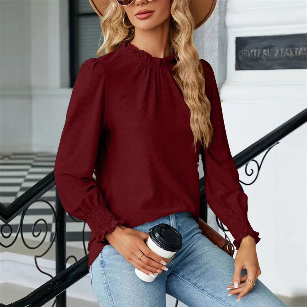 Fashion Woman Blouse Shirts for Women Spring Autumn Stylish Long Sleeve Shirring Top White Purple Green Women's Elegant Clothing