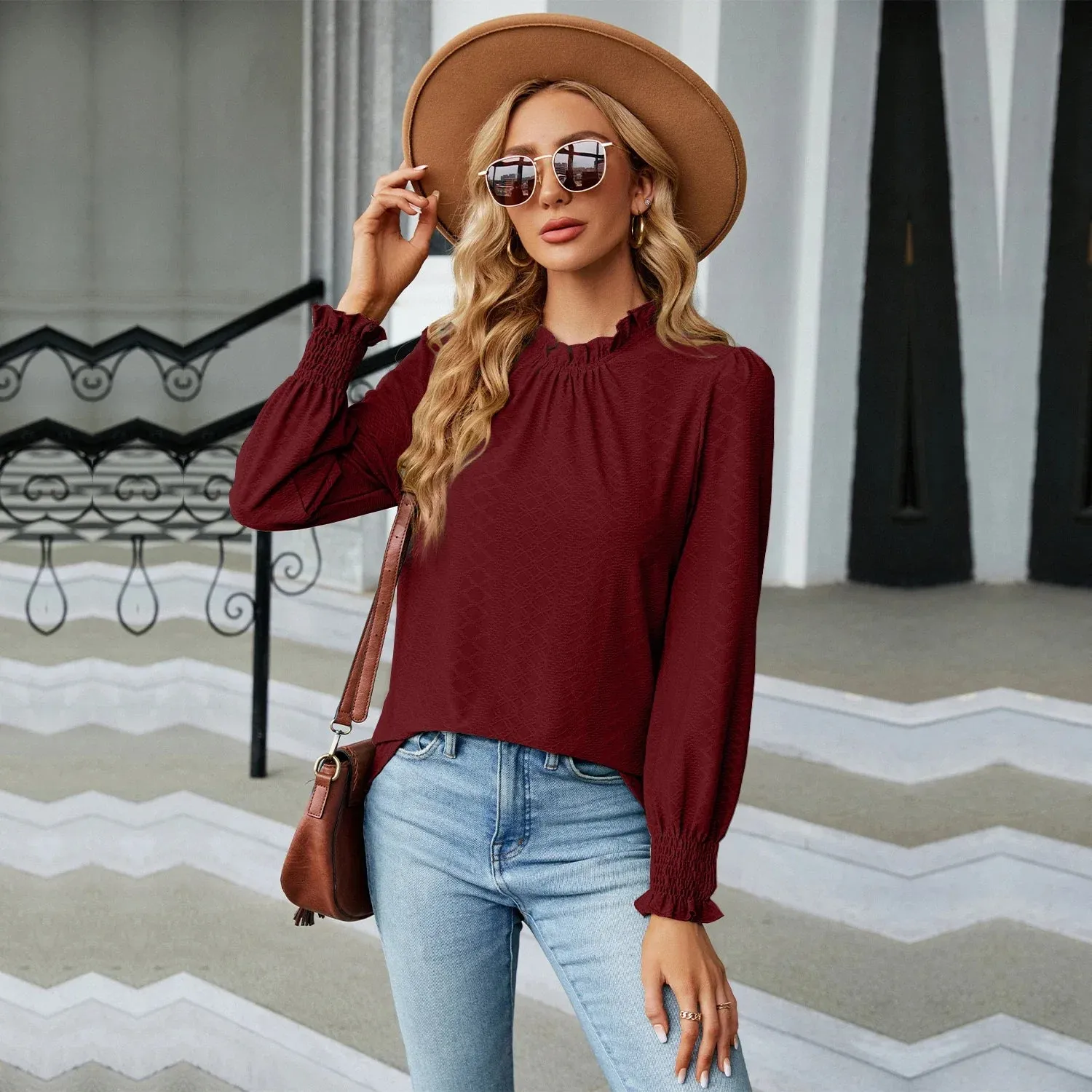 Fashion Woman Blouse Shirts for Women Spring Autumn Stylish Long Sleeve Shirring Top White Purple Green Women's Elegant Clothing