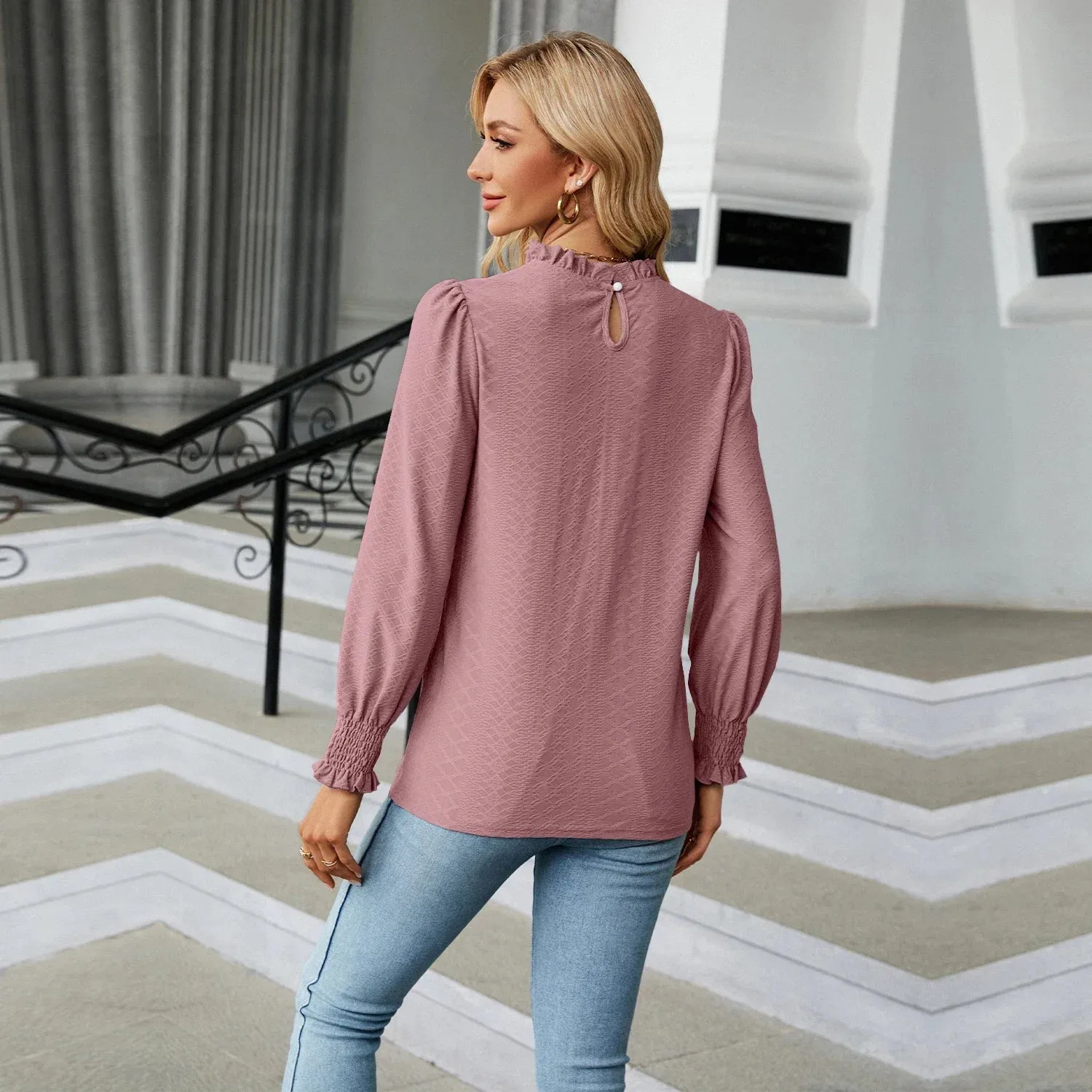 Fashion Woman Blouse Shirts for Women Spring Autumn Stylish Long Sleeve Shirring Top White Purple Green Women's Elegant Clothing