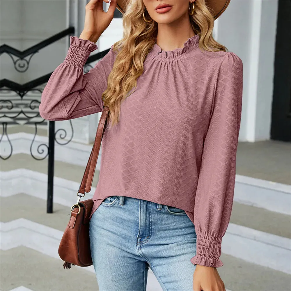 Fashion Woman Blouse Shirts for Women Spring Autumn Stylish Long Sleeve Shirring Top White Purple Green Women's Elegant Clothing
