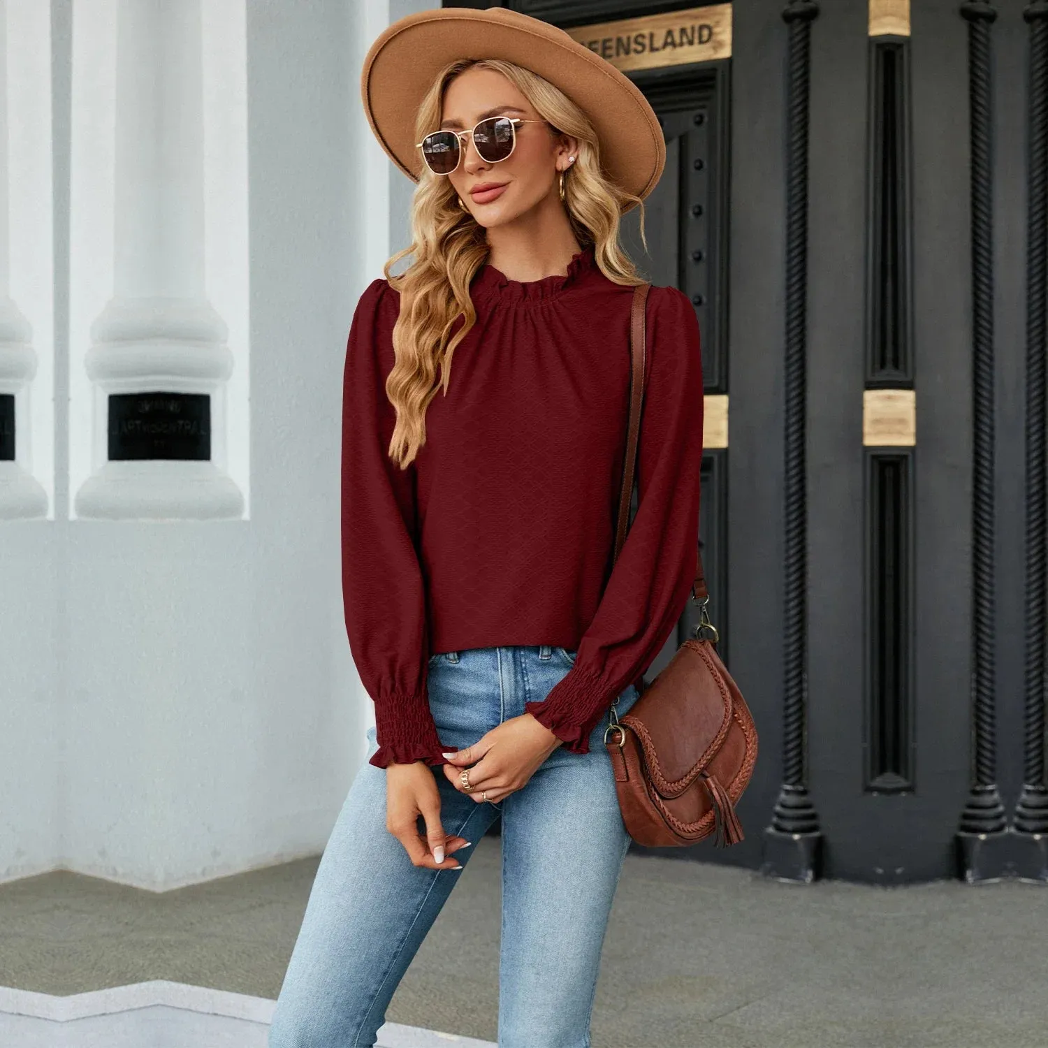 Fashion Woman Blouse Shirts for Women Spring Autumn Stylish Long Sleeve Shirring Top White Purple Green Women's Elegant Clothing