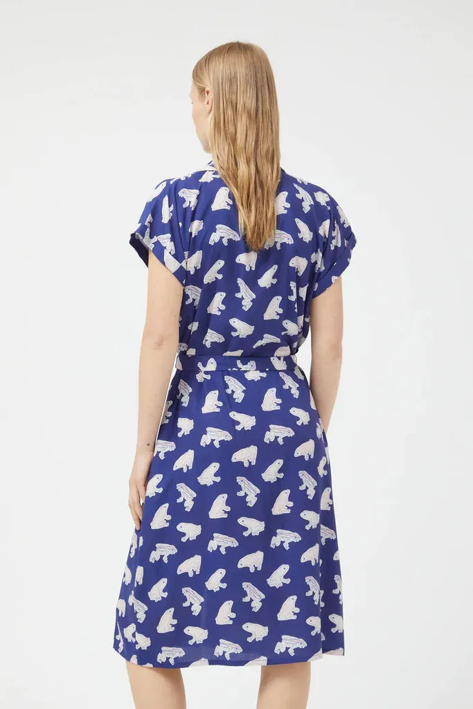 Frog Print Button-Front Dress