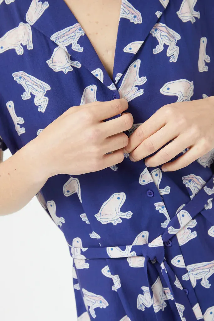 Frog Print Button-Front Dress