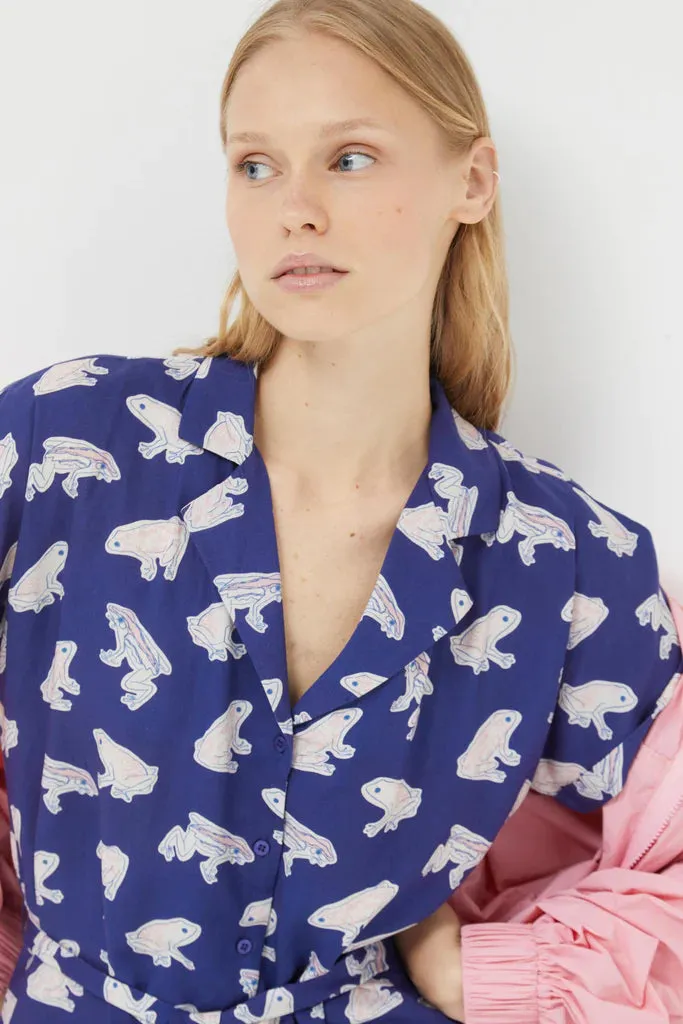 Frog Print Button-Front Dress