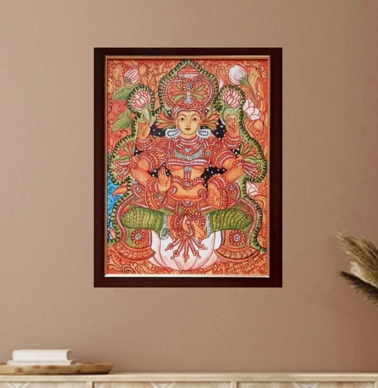 Goddess Lakshmi Kerala Mural - Handpainted Wall Decor