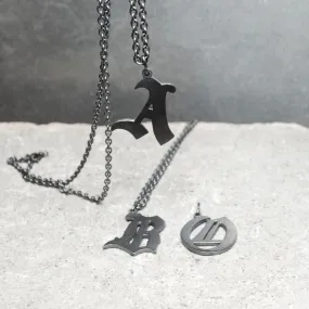 Gothic Alphabet Initial Necklace Oxidized Silver