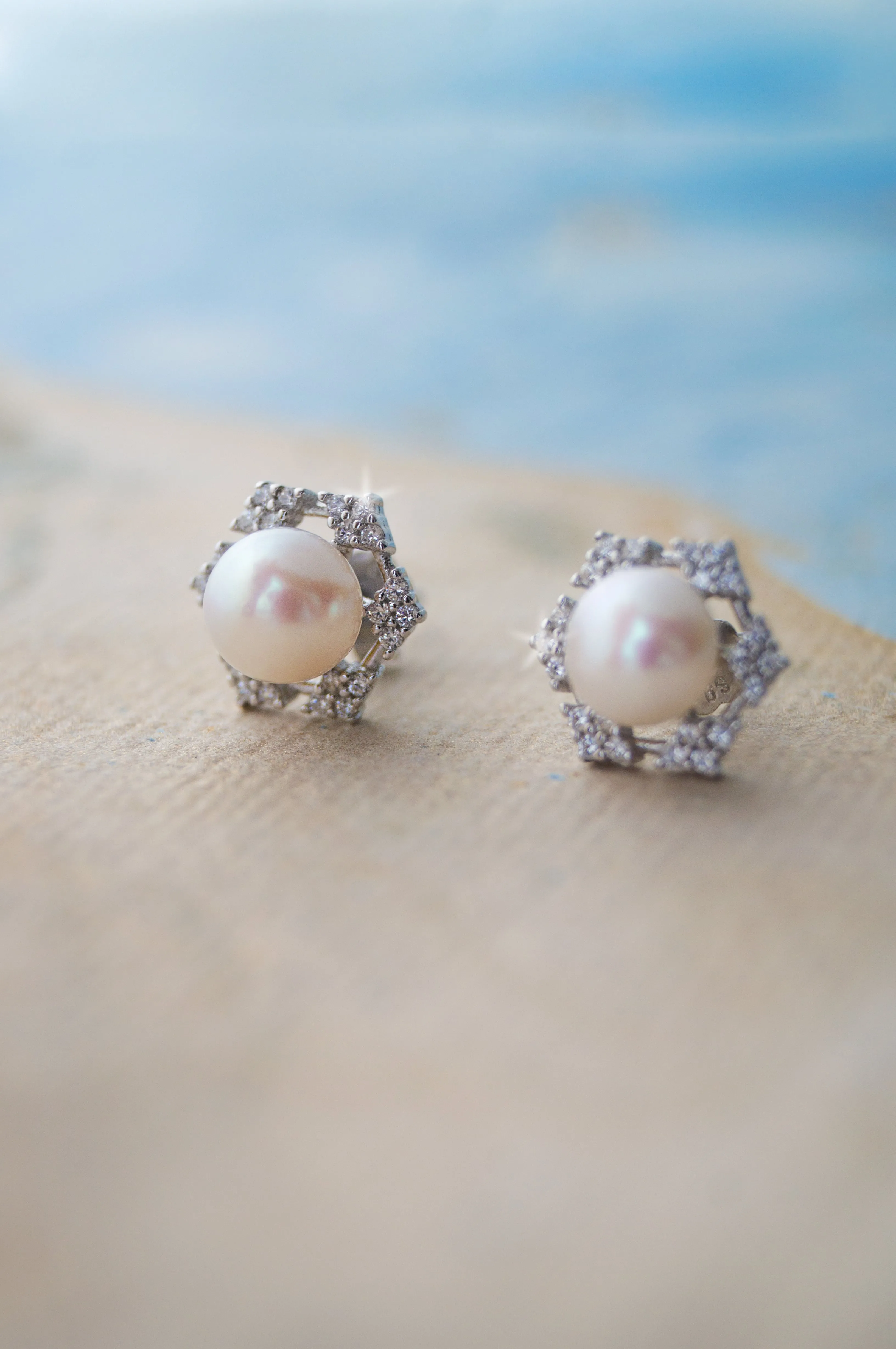 Grandeur Geometric Pearl Statement Sterling Silver Stud Earrings