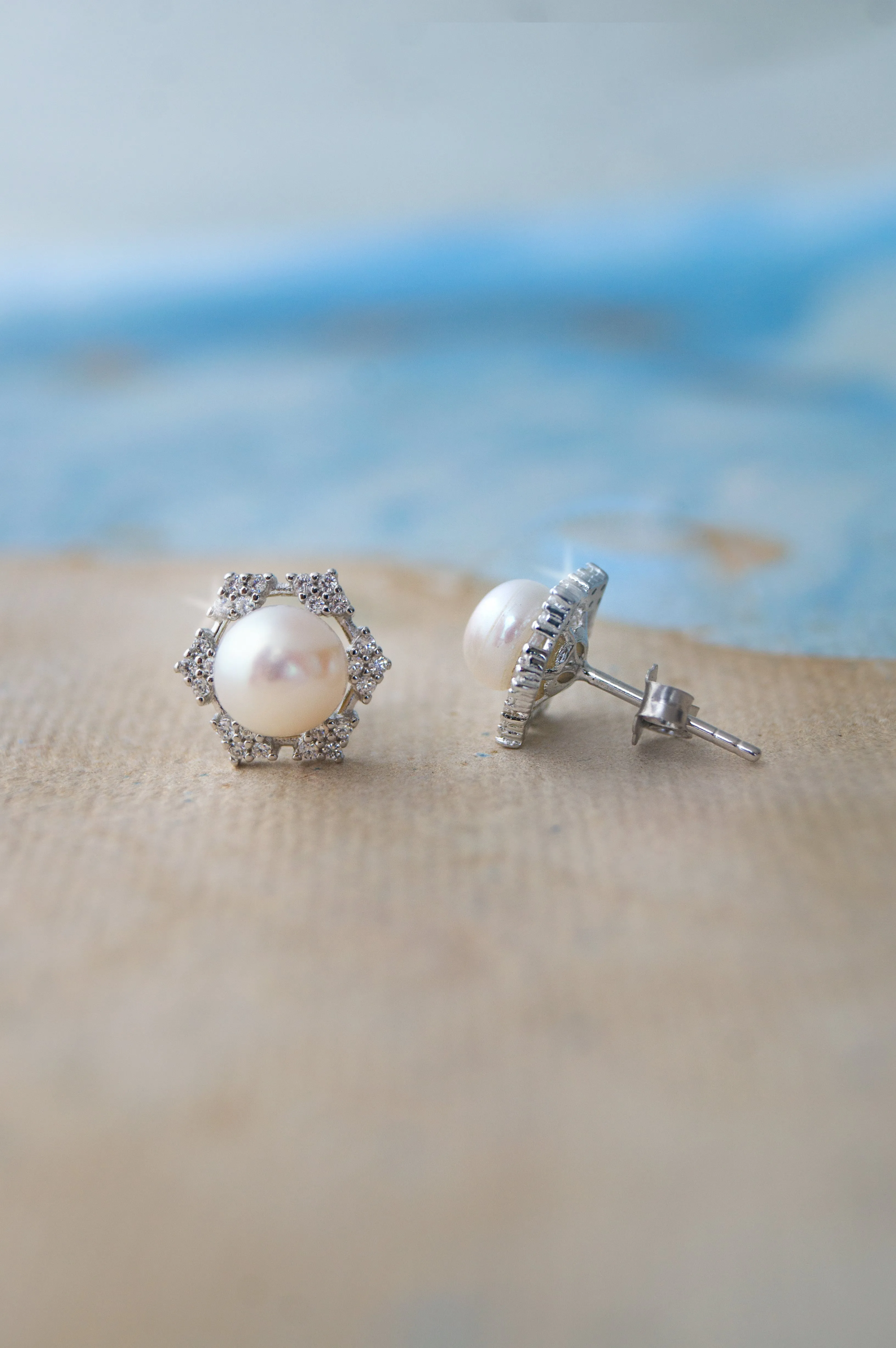 Grandeur Geometric Pearl Statement Sterling Silver Stud Earrings
