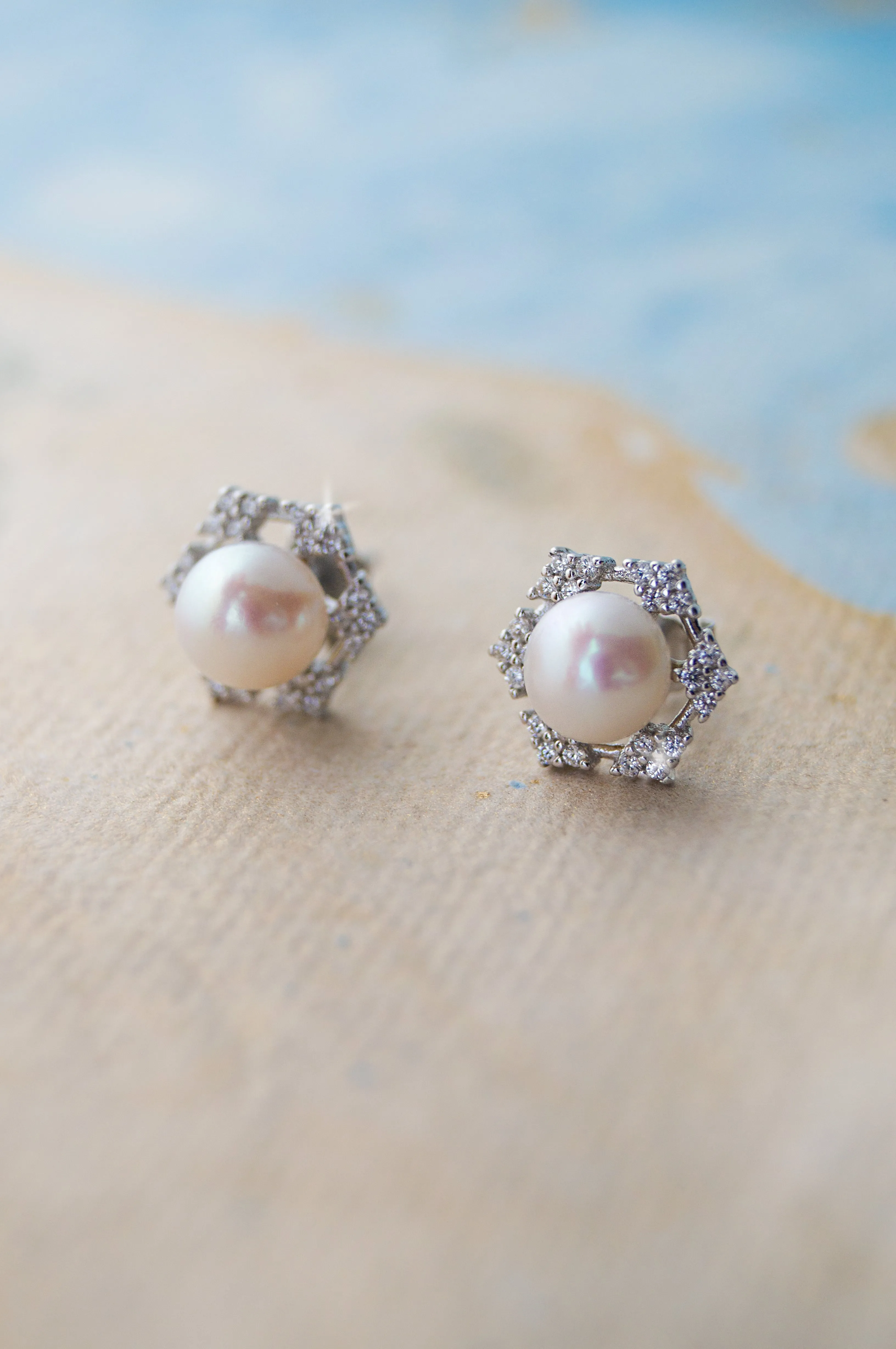 Grandeur Geometric Pearl Statement Sterling Silver Stud Earrings