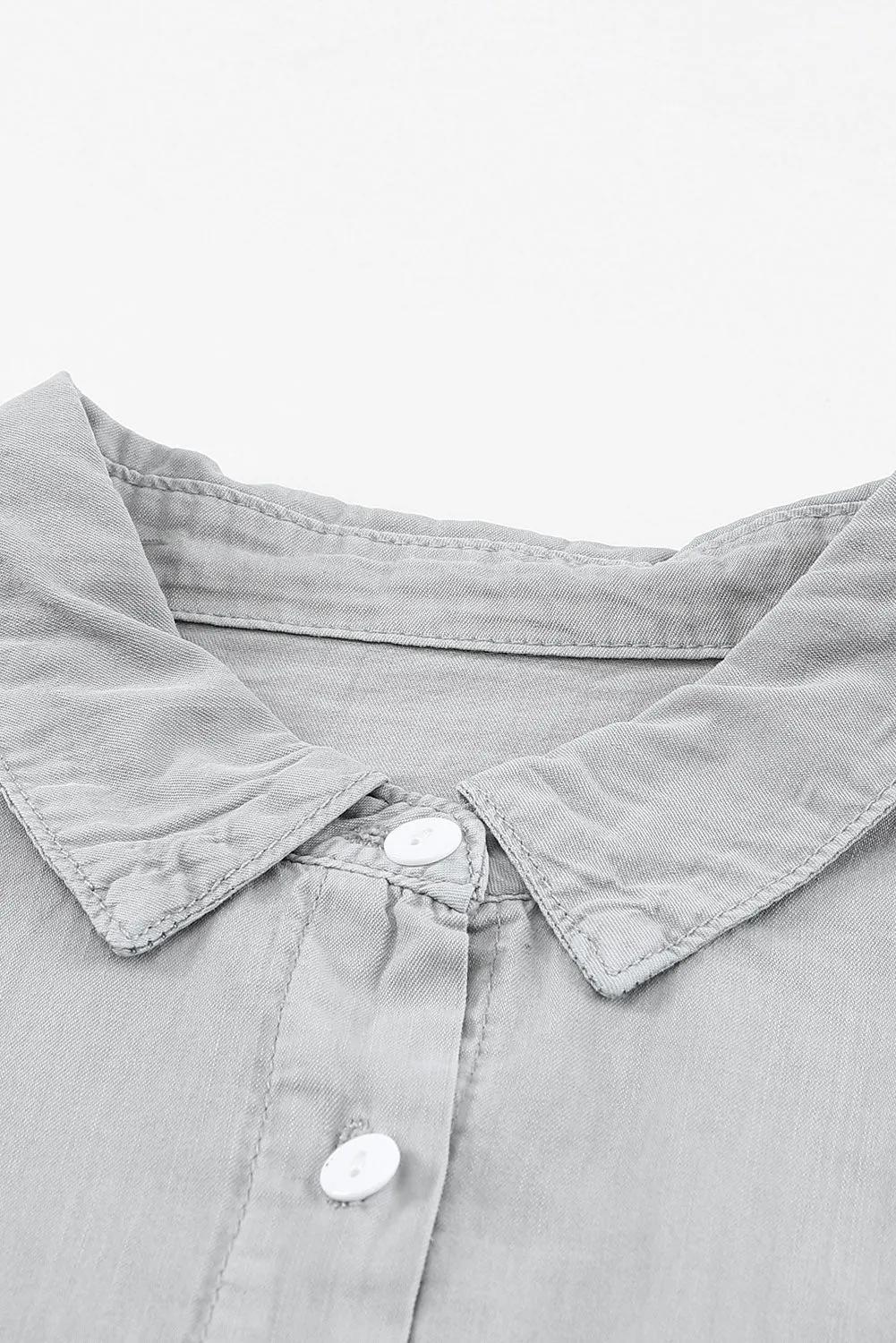 Green Turn-down Collar Short Sleeve Denim Shirt