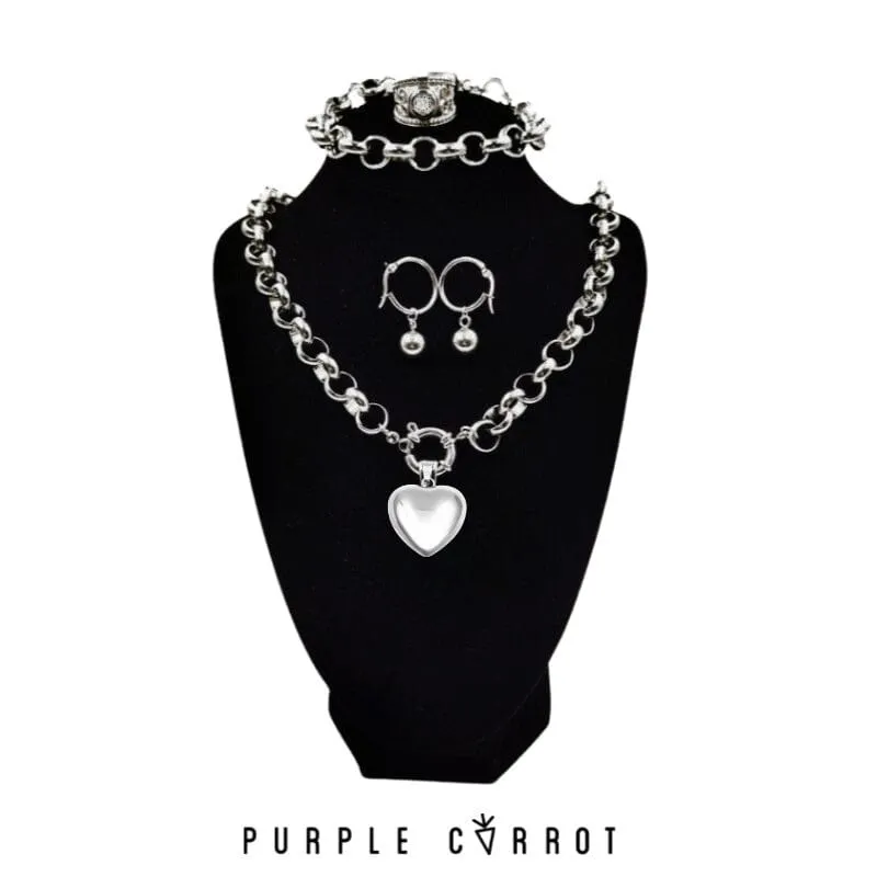 Heart Roly Poly Necklace   bracelet & Heart pendant , earring and ring combo