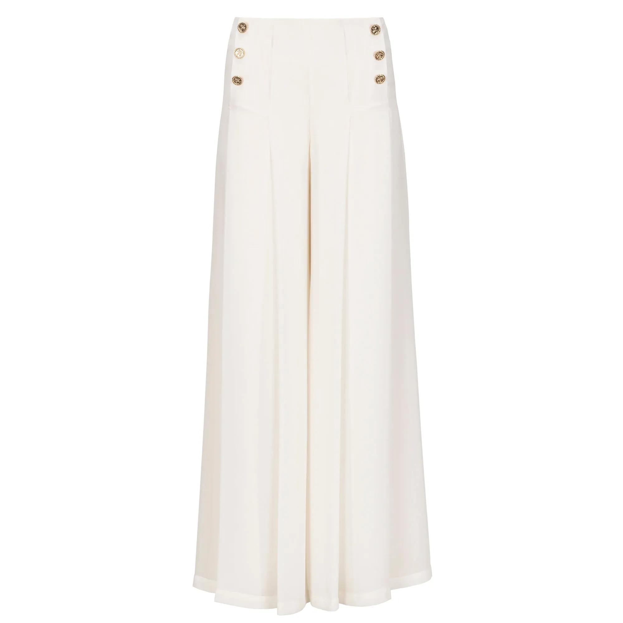 High Waisted Wide Leg Chiffon Pants - Cream