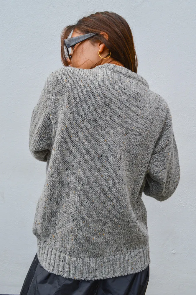 Howlin Acid Deer With Flowers Grey Knit Pullover