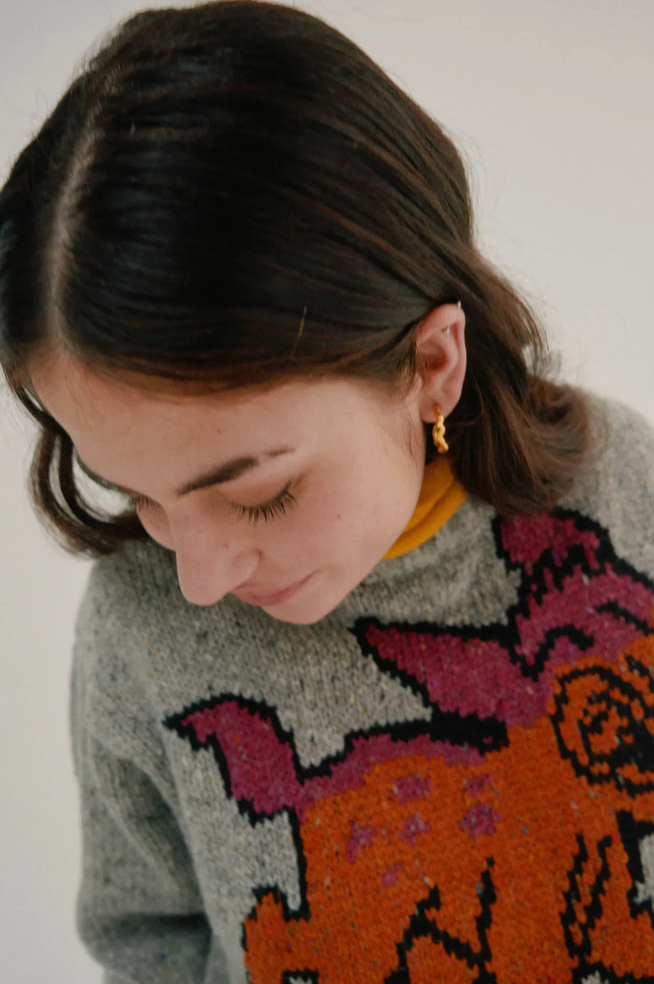 Howlin Acid Deer With Flowers Grey Knit Pullover