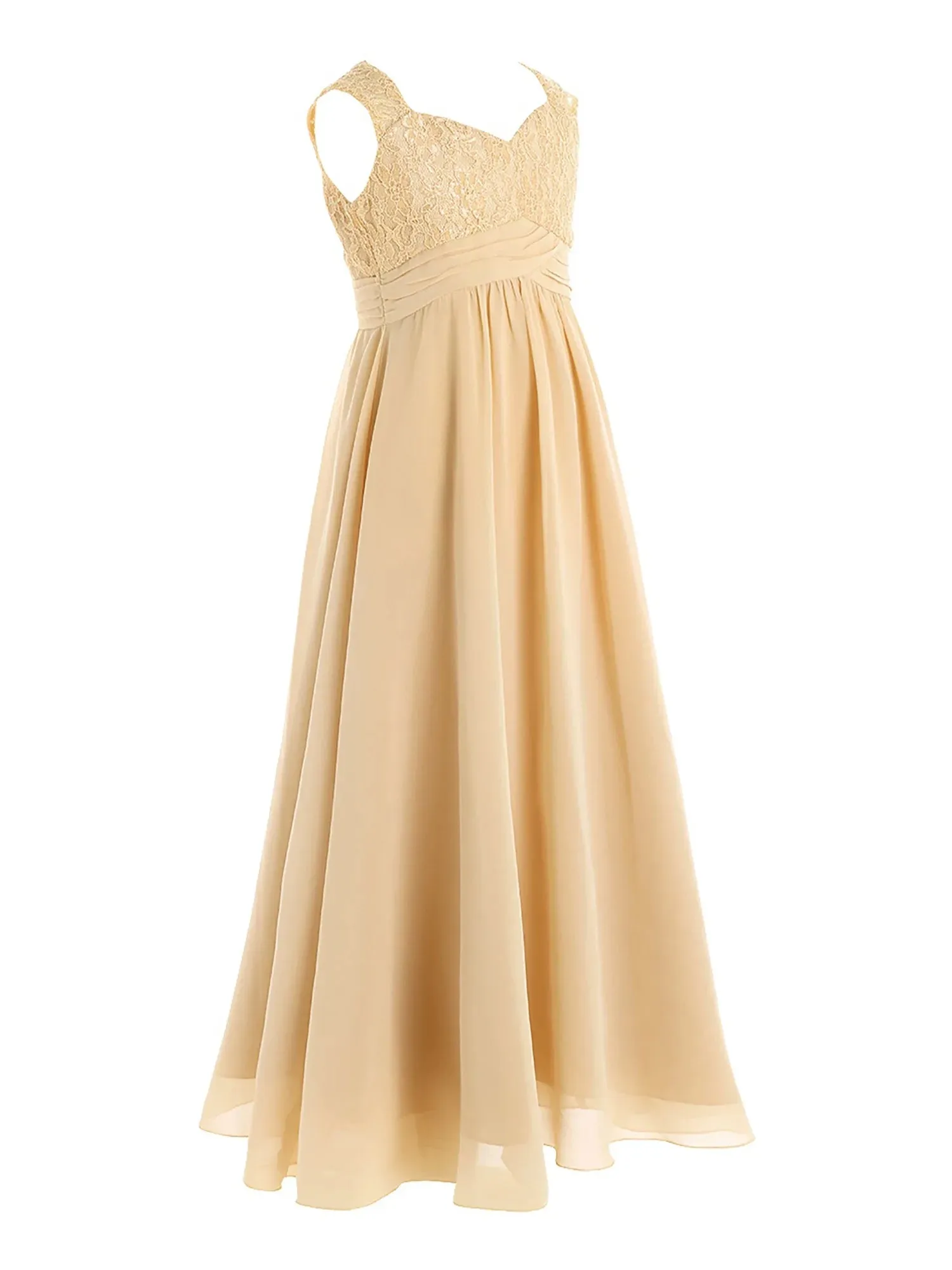 Junior Girls Chiffon Floral Lace Dress Pageant Wedding Bridesmaid Dresses Birthday Party Formal Summer Flower Girls Dresses
