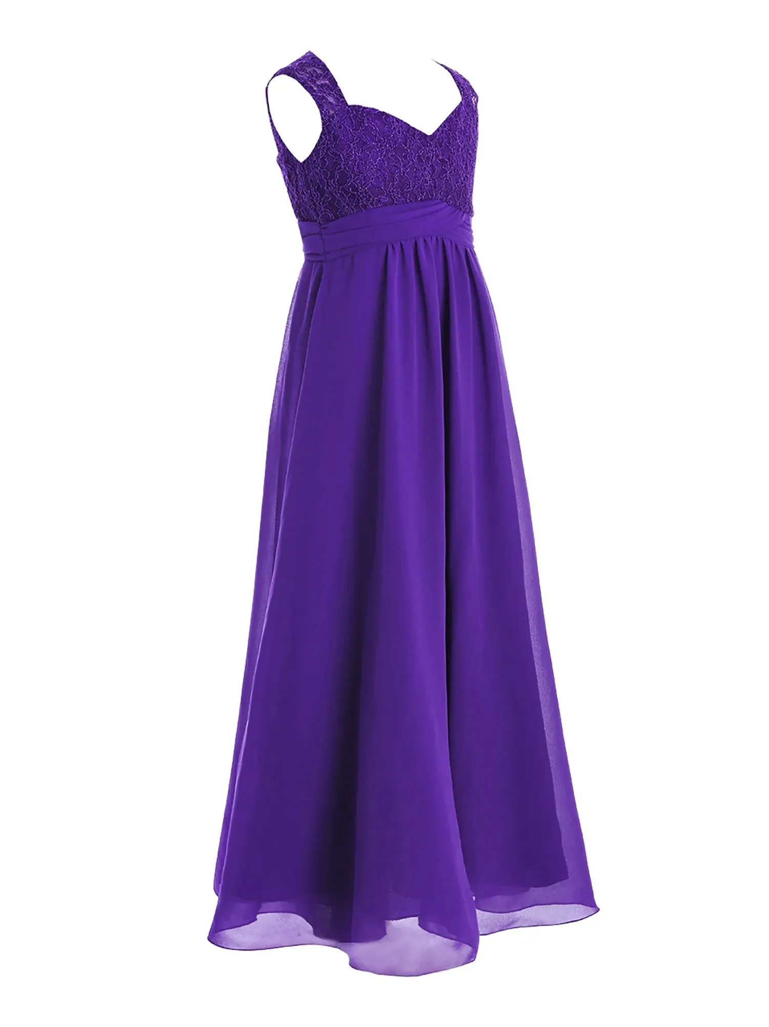 Junior Girls Chiffon Floral Lace Dress Pageant Wedding Bridesmaid Dresses Birthday Party Formal Summer Flower Girls Dresses
