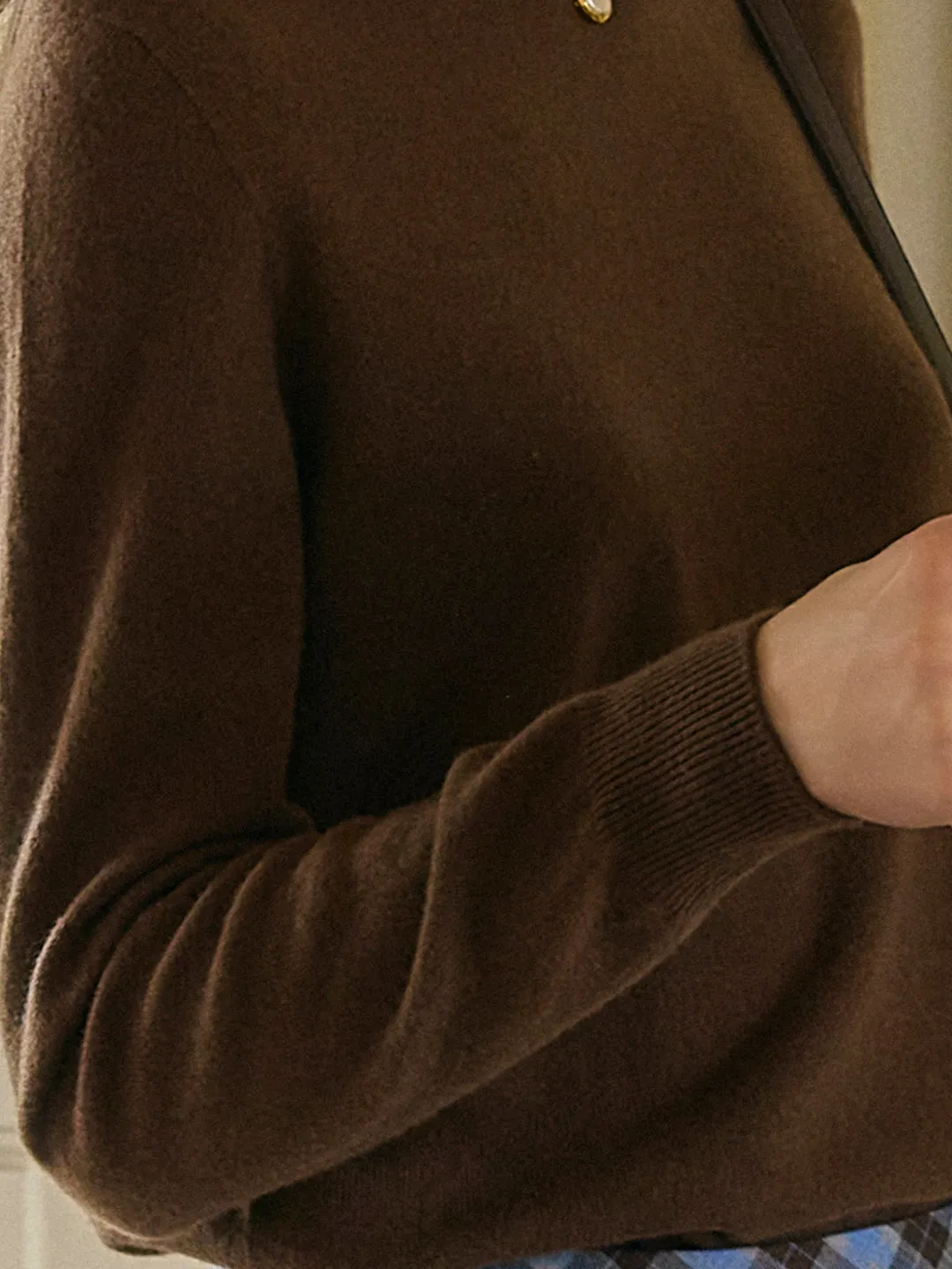 Kamari Mock Neck 100%Wool Slim Fit Knit Sweater-Brown