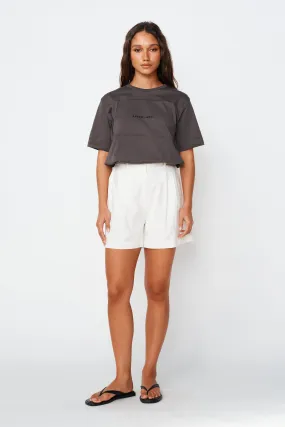 Label Embroidered Panel Tee - Charcoal / Black