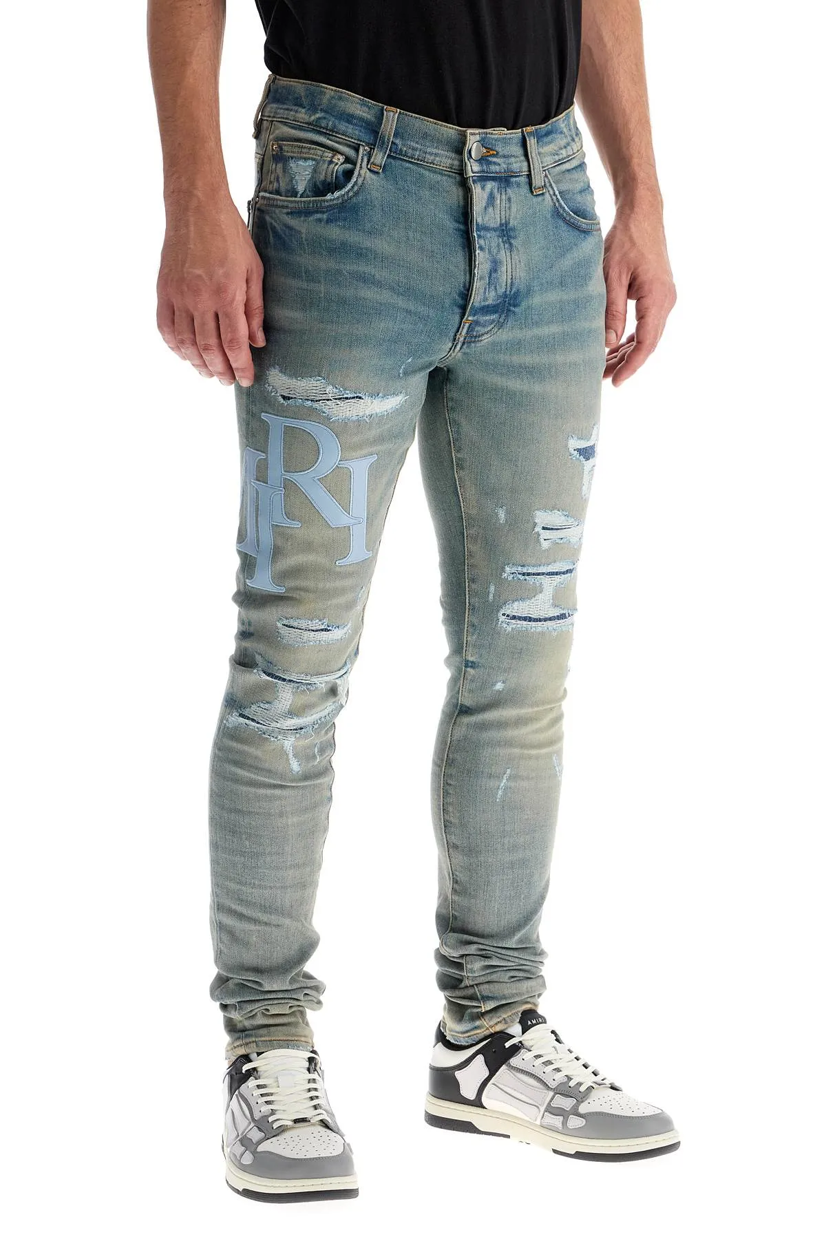 LEATHER LOGO JEANS WITH EIGHT WORDS
