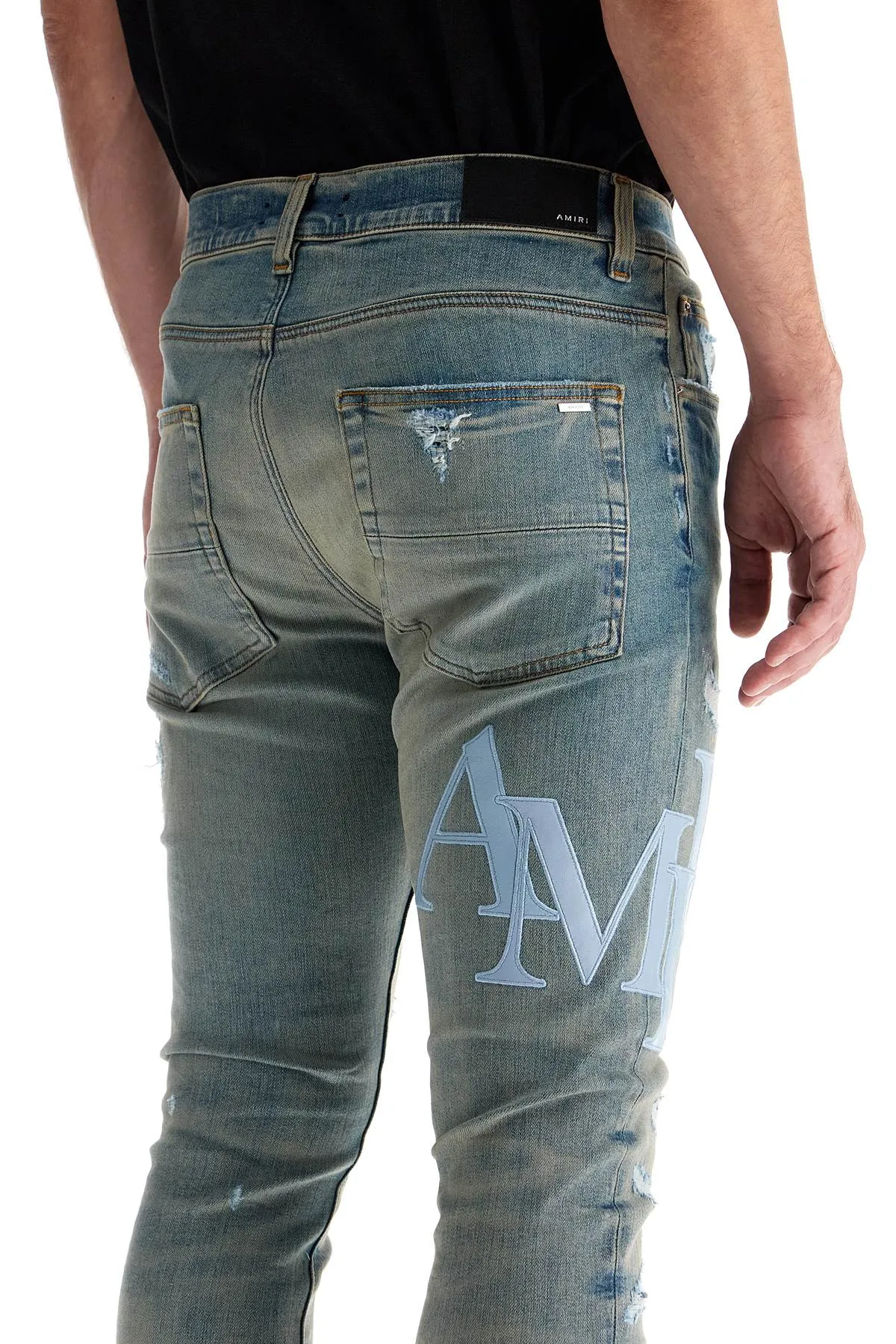 LEATHER LOGO JEANS WITH EIGHT WORDS