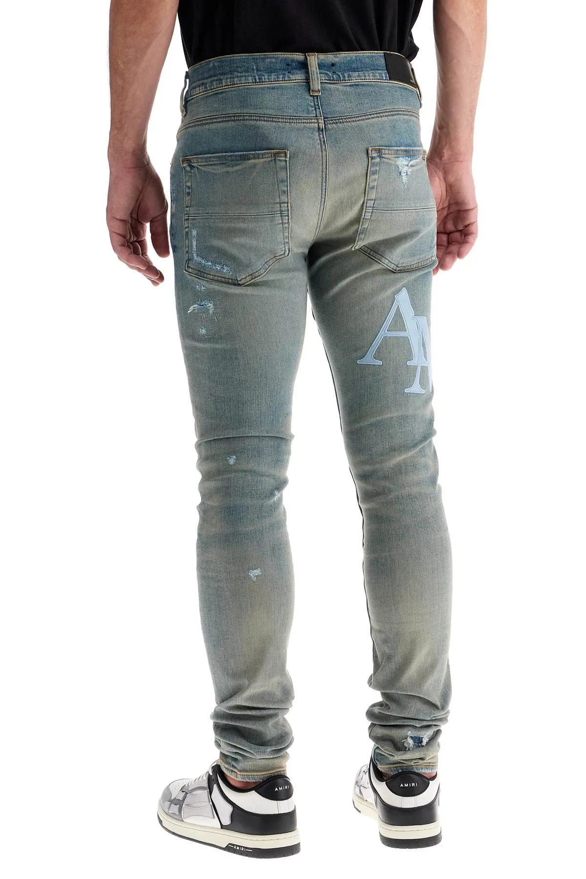 LEATHER LOGO JEANS WITH EIGHT WORDS