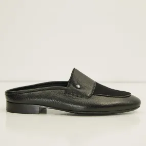 Leather Suede Slipper Shoe C-X-Black