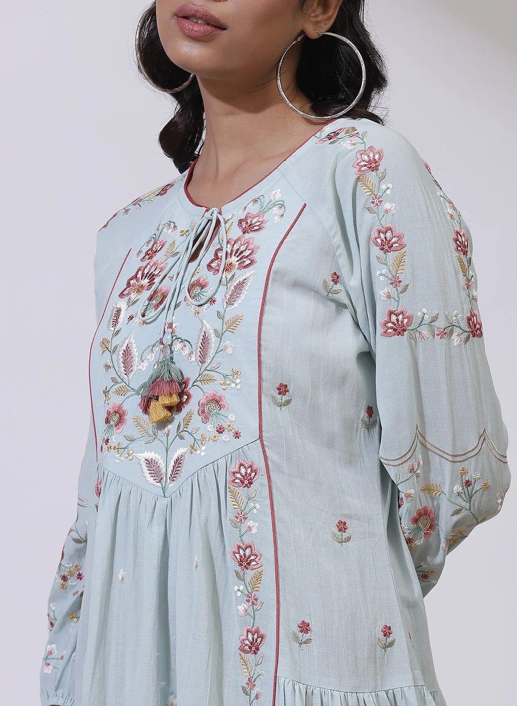 Light Blue Dusk till Dawn Collection Dress With Heavy Embroidery