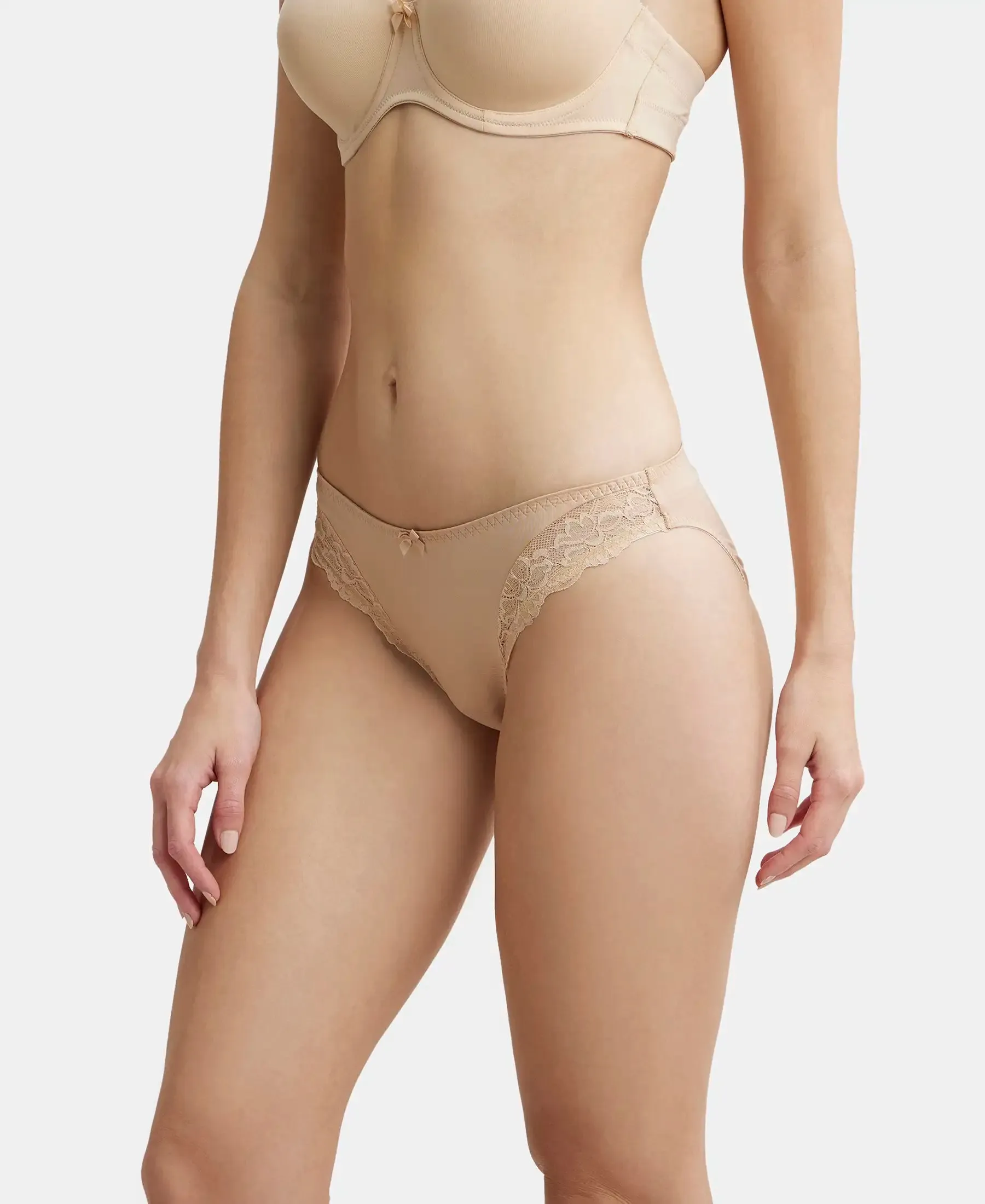 Medium Coverage Soft Touch Microfiber Elastane Stretch Lace Styled Bikini With StayFresh Treatment - Light Skin