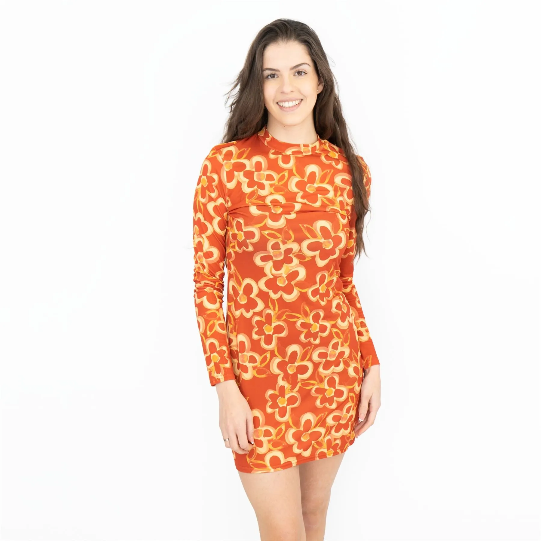 Nasty Gal Floral Crew Neck Mini Dress