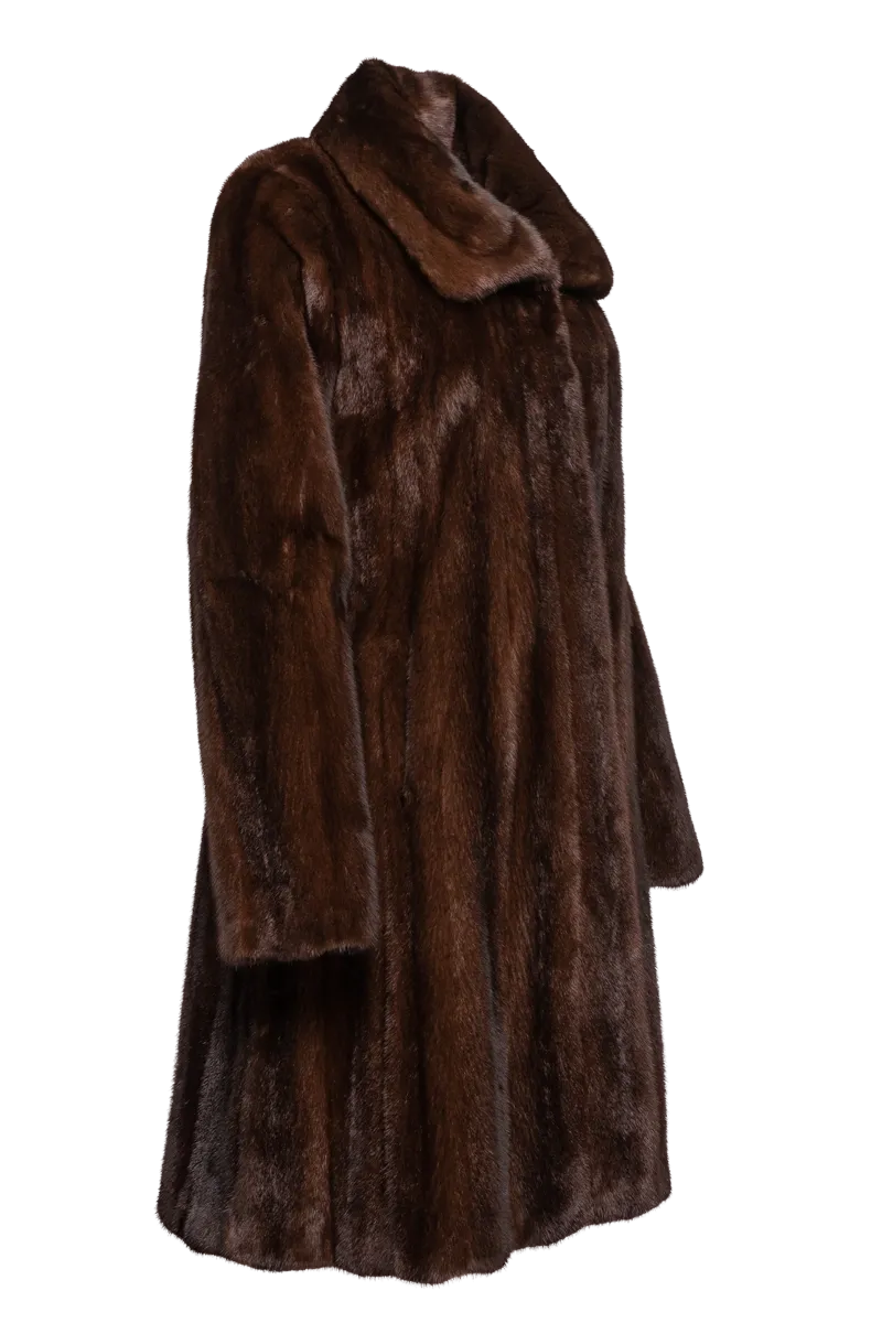 Natural Mid-Length Mink Fur Coat - Wing Collar - Straight Sleeve