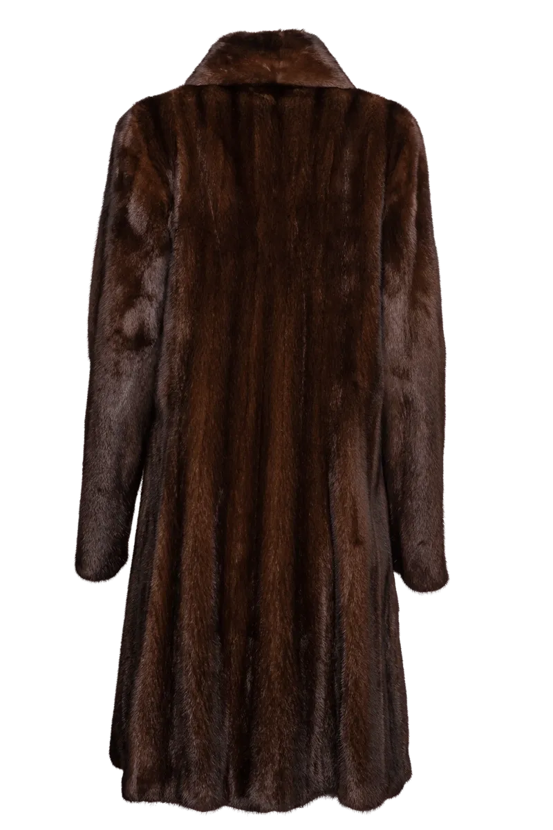 Natural Mid-Length Mink Fur Coat - Wing Collar - Straight Sleeve