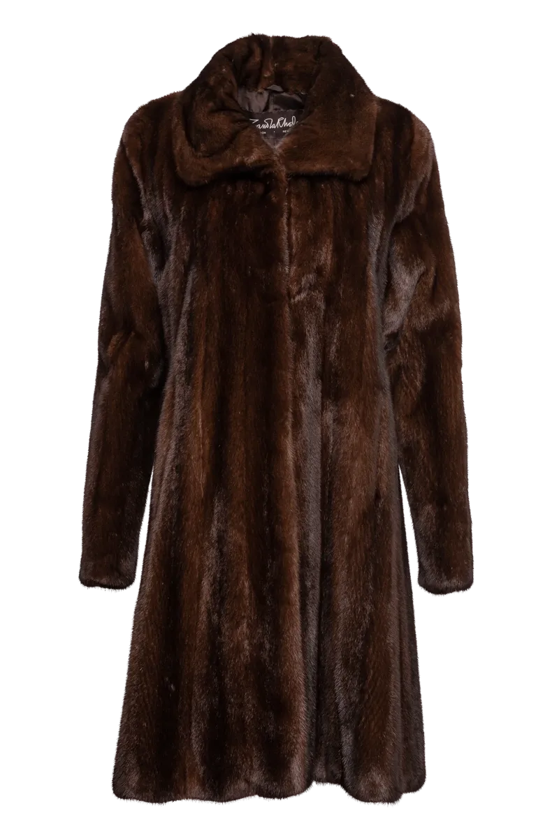 Natural Mid-Length Mink Fur Coat - Wing Collar - Straight Sleeve