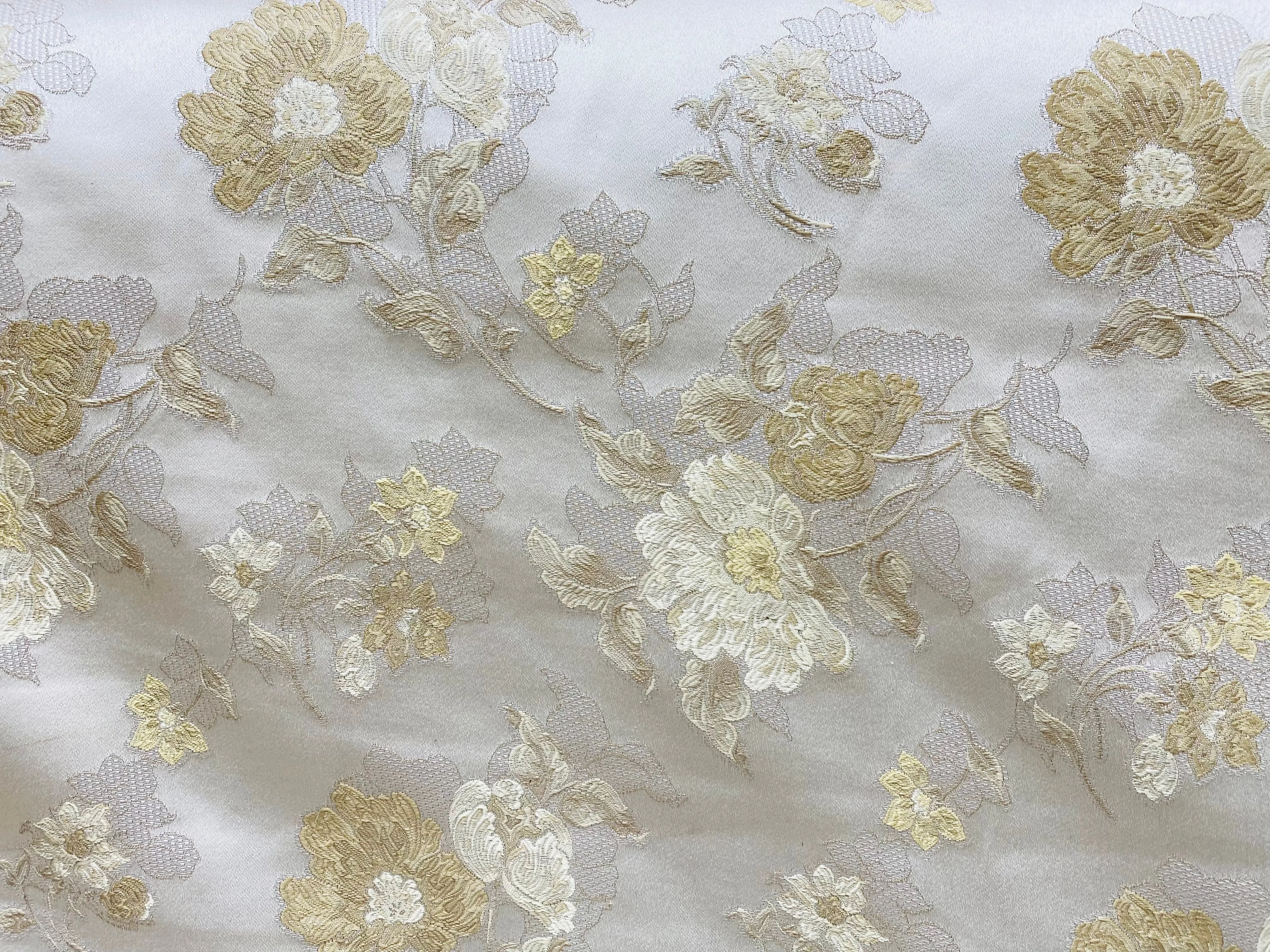 NEW Queen Drea Designer Brocade Satin Fabric- French Antique White Floral- Upholstery and Drapery