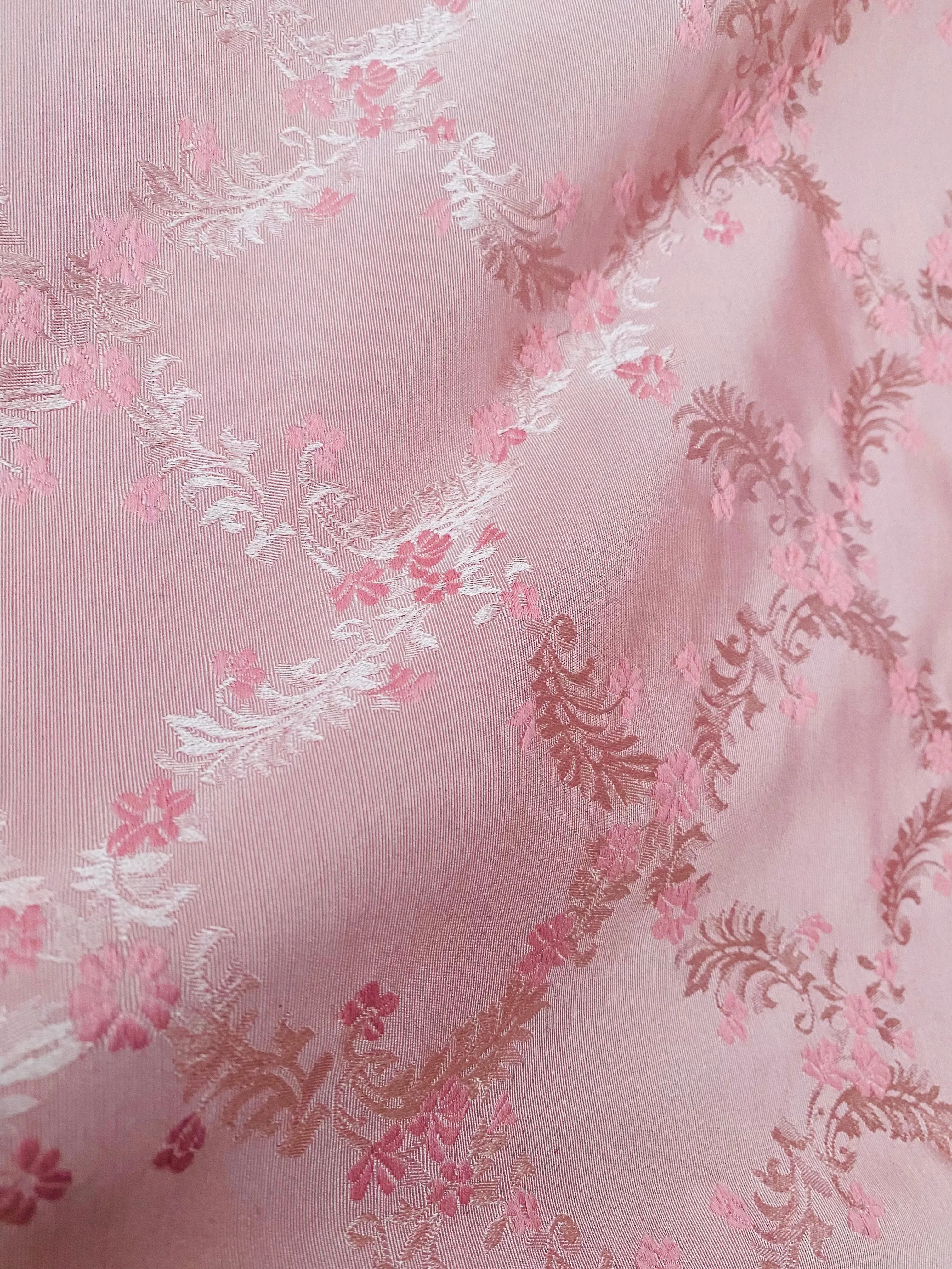 NEW Queen of Dublin Novelty Floral Embroidered 100% Silk Fabric in Pink
