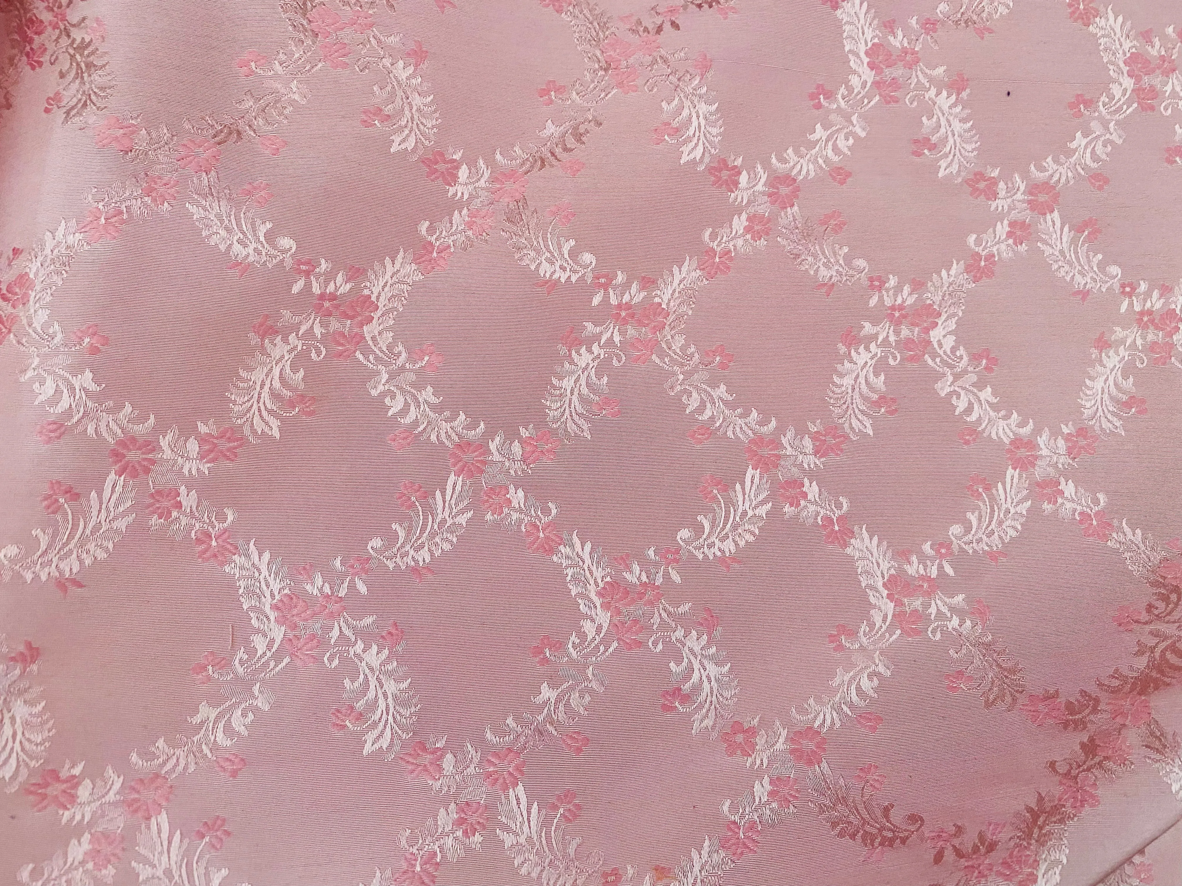 NEW Queen of Dublin Novelty Floral Embroidered 100% Silk Fabric in Pink