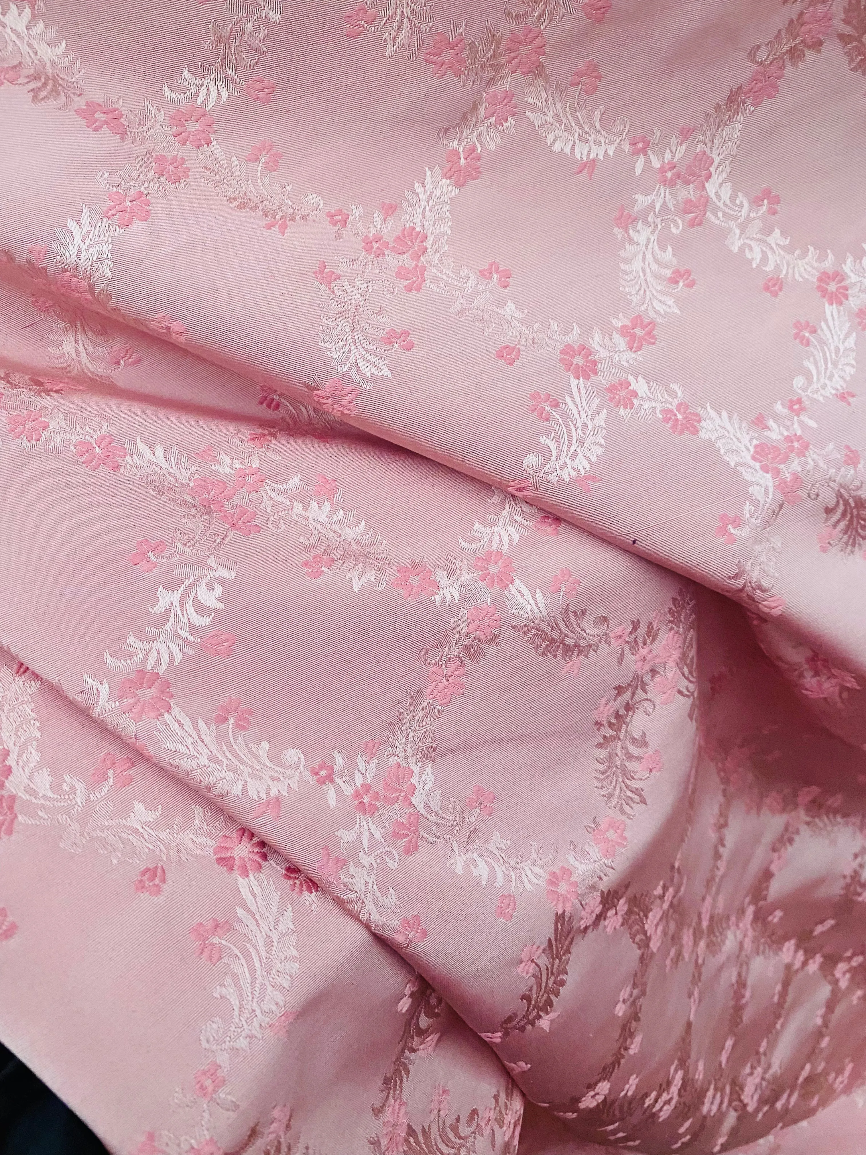 NEW Queen of Dublin Novelty Floral Embroidered 100% Silk Fabric in Pink