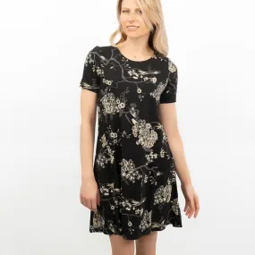 Oriental Garden Black Short Sleeve Simone Dress