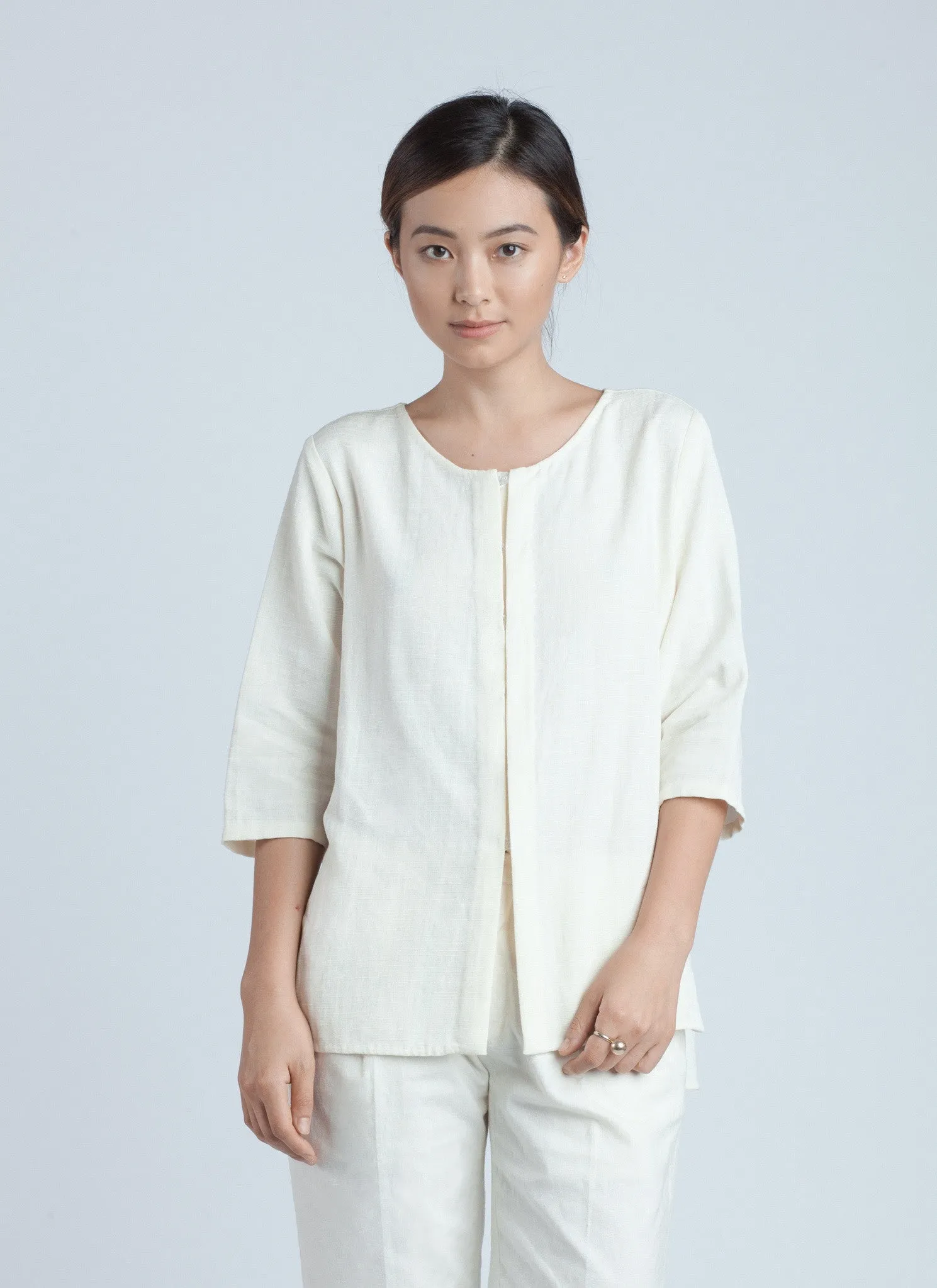 Past Mid Length Sleeve Top - Off White