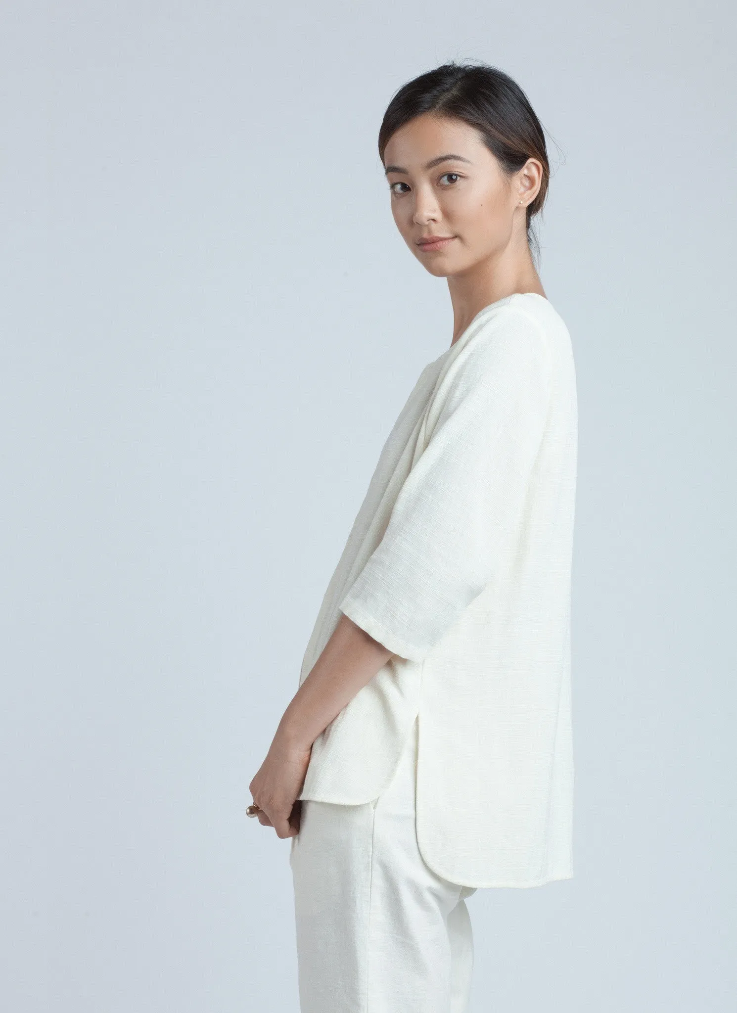 Past Mid Length Sleeve Top - Off White