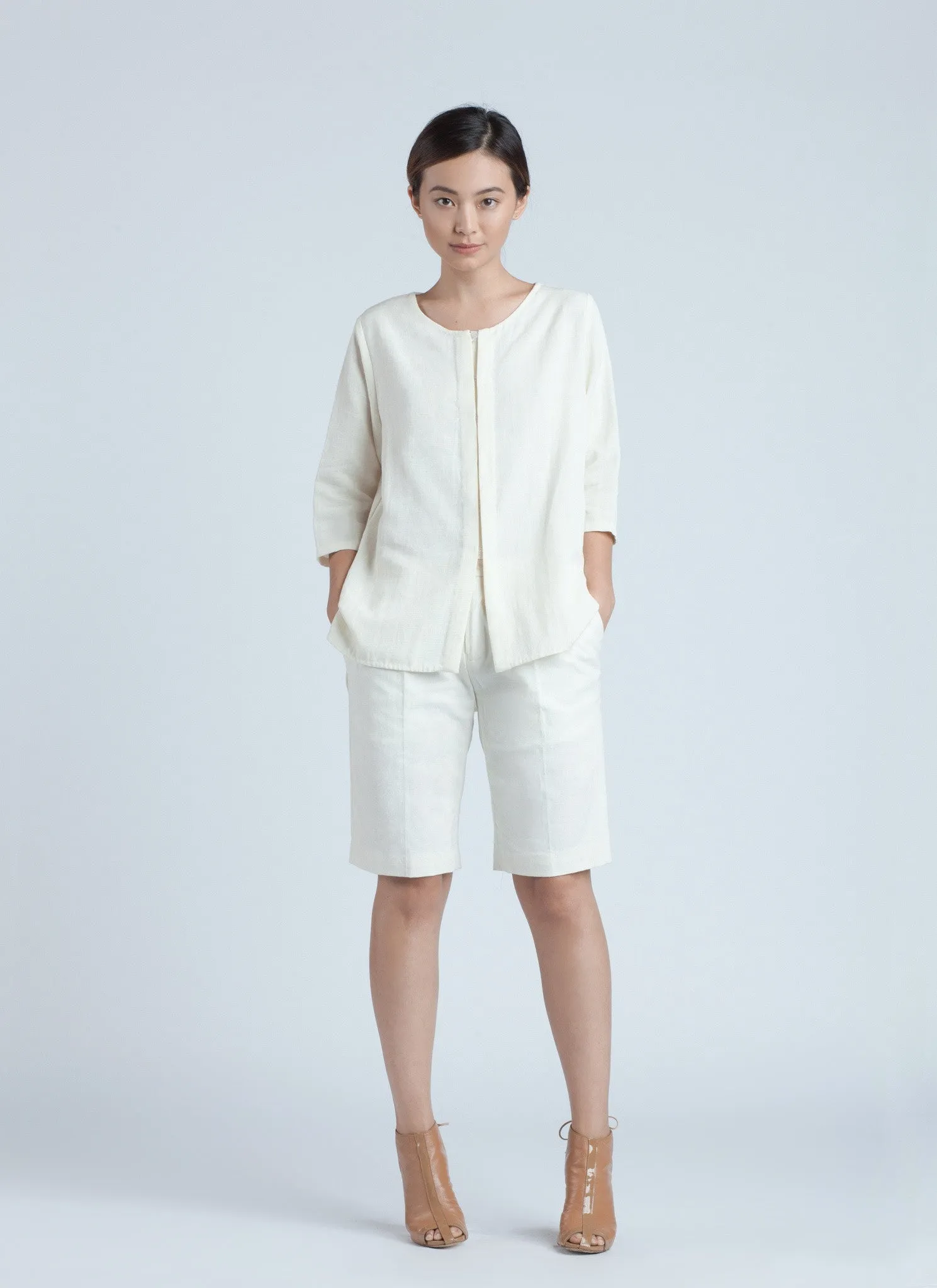 Past Mid Length Sleeve Top - Off White